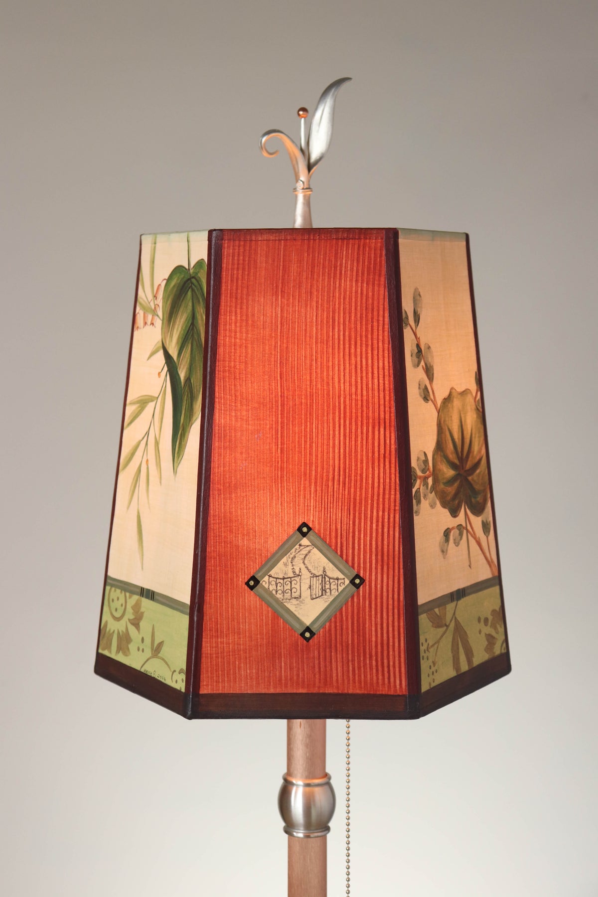 Janna Ugone &amp; Co Table Lamp Copper Table Lamp with Small Hexagon Shade in Leaf Portrait Gate in Redwood