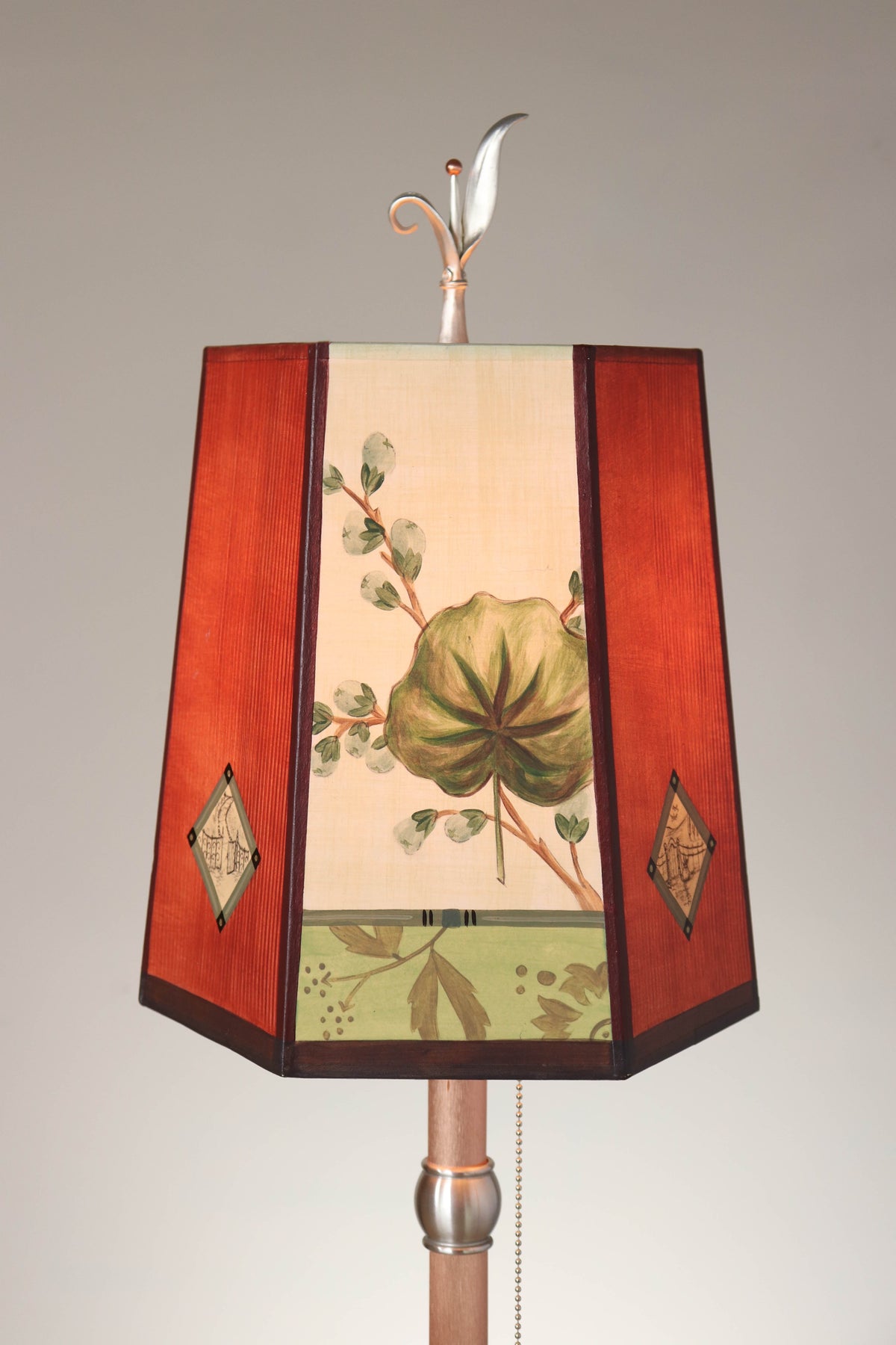 Janna Ugone &amp; Co Table Lamp Copper Table Lamp with Small Hexagon Shade in Leaf Portrait Gate in Redwood