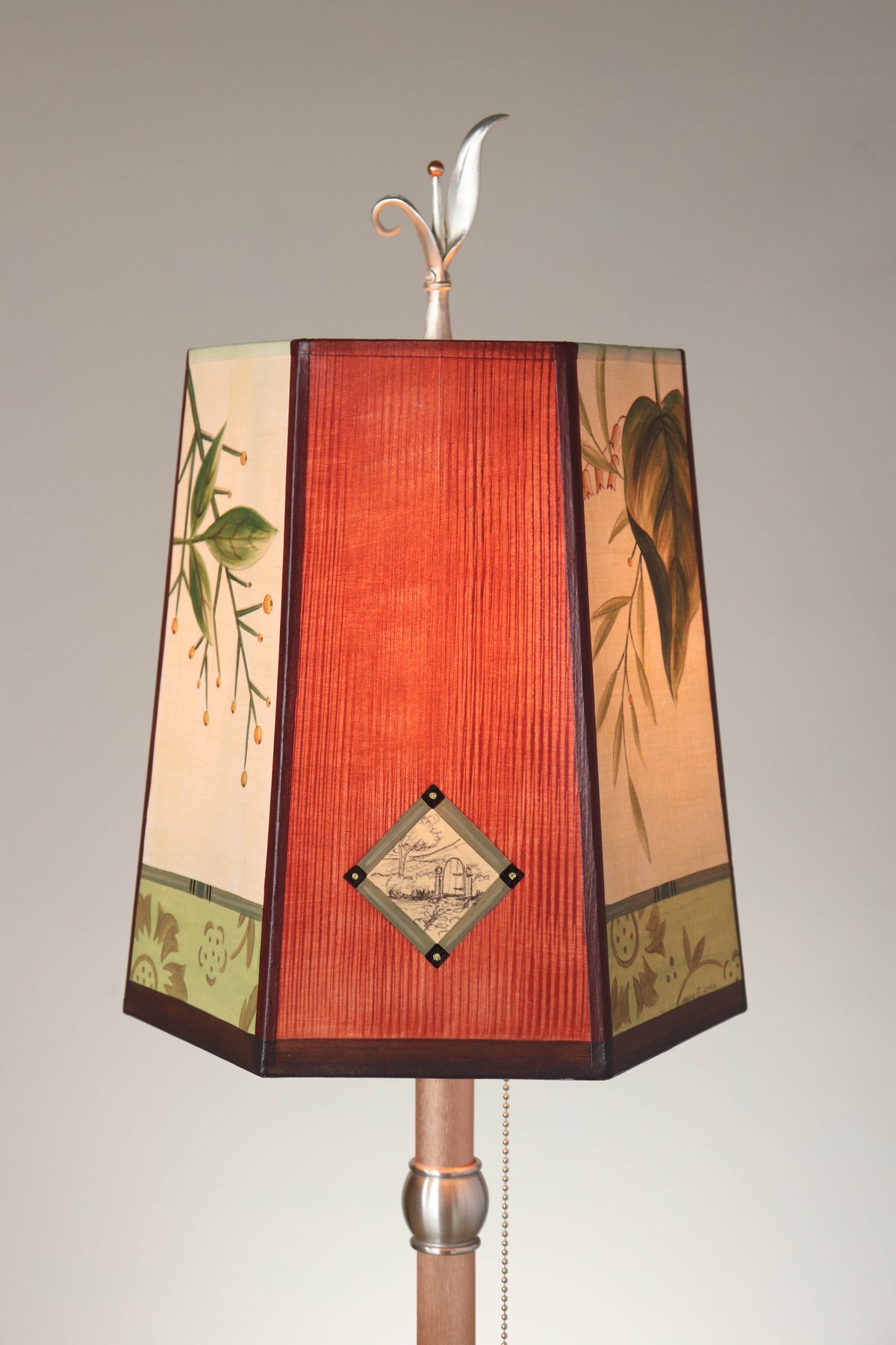 Janna Ugone &amp; Co Table Lamp Copper Table Lamp with Small Hexagon Shade in Leaf Portrait Gate in Redwood