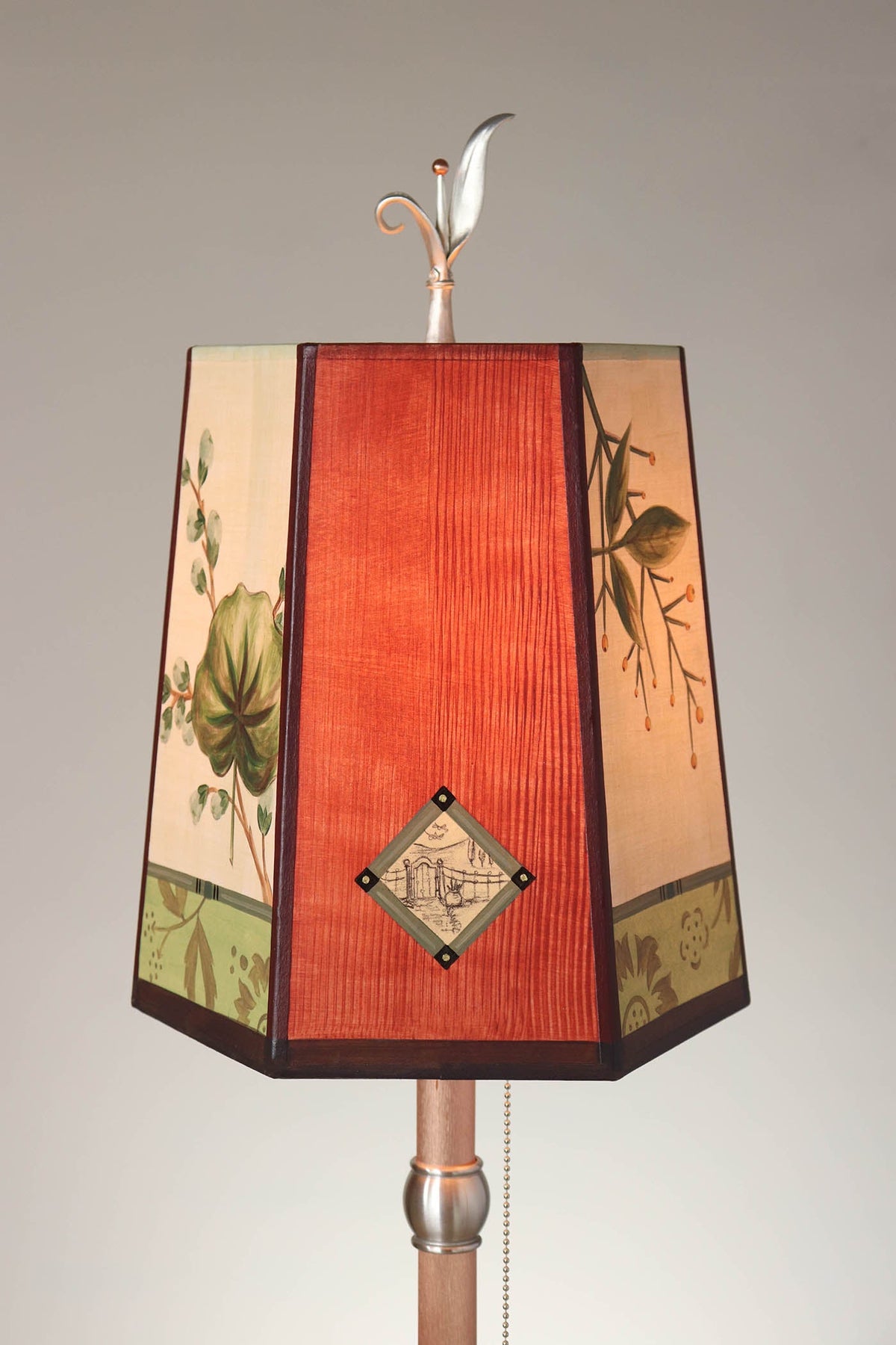 Janna Ugone &amp; Co Table Lamp Copper Table Lamp with Small Hexagon Shade in Leaf Portrait Gate in Redwood