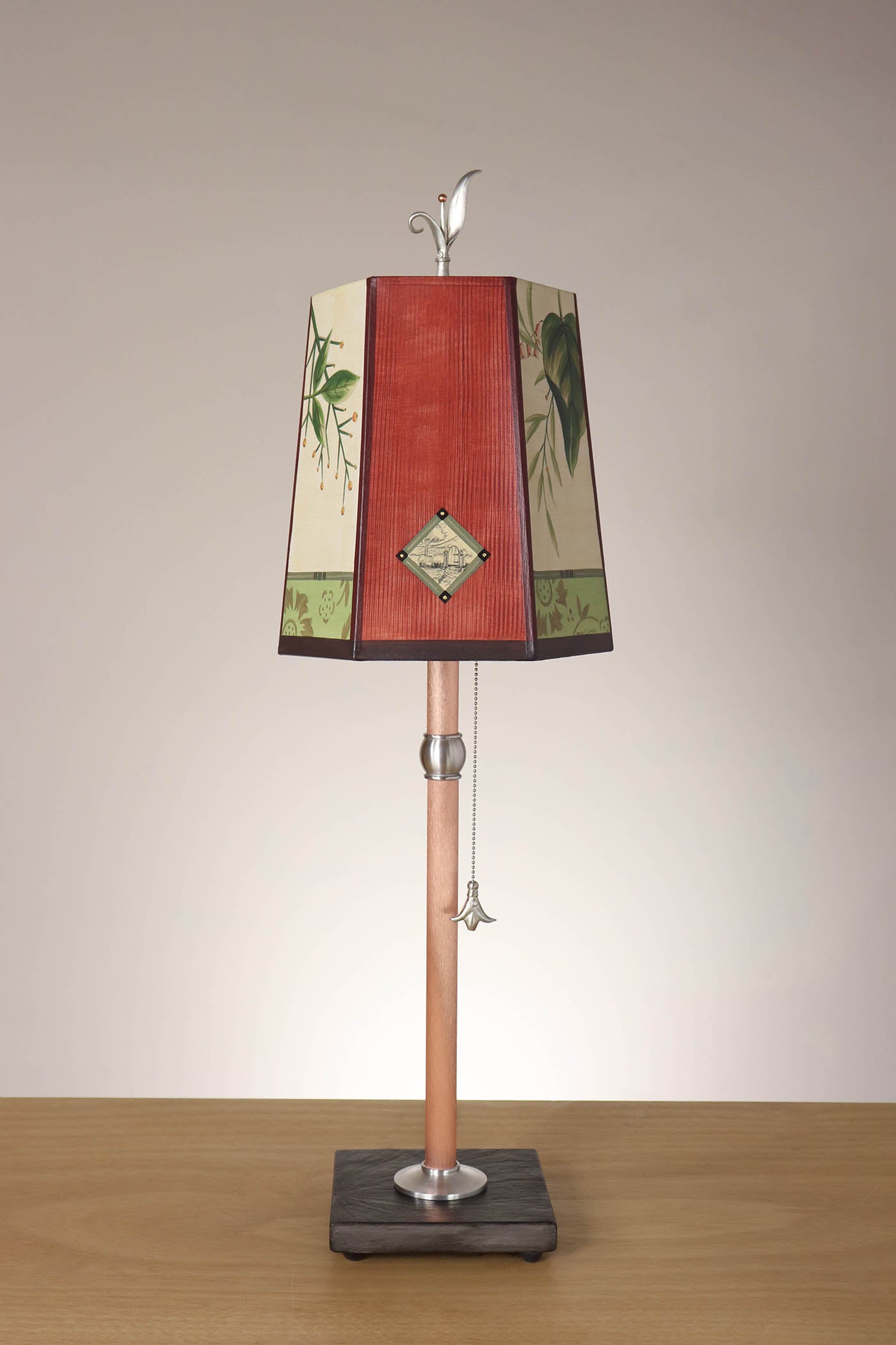 Janna Ugone & Co Table Lamp Copper Table Lamp with Small Hexagon Shade in Leaf Portrait Gate in Redwood