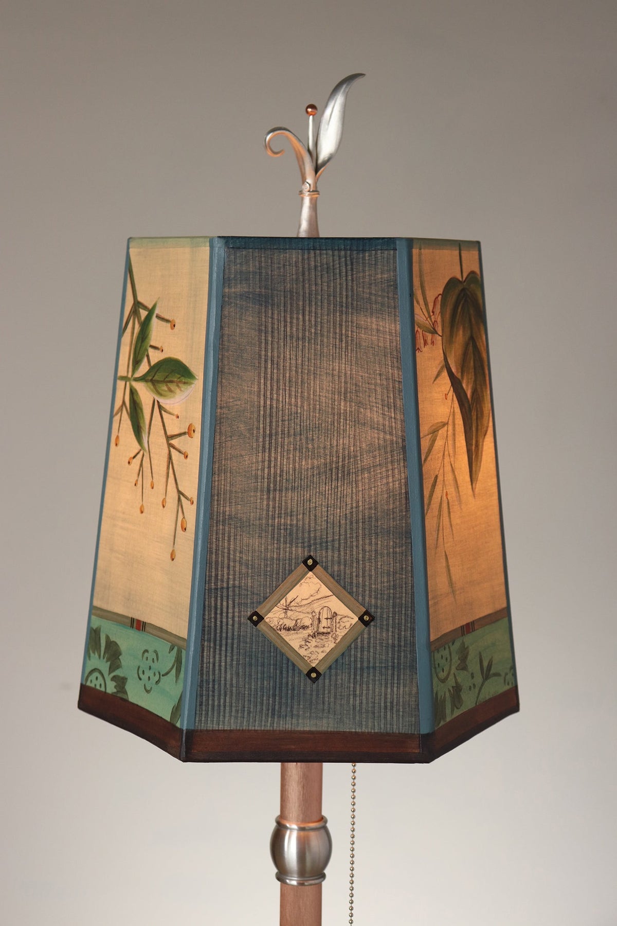 Janna Ugone &amp; Co Table Lamp Copper Table Lamp with Small Hexagon Shade in Leaf Portrait Gate in Teal