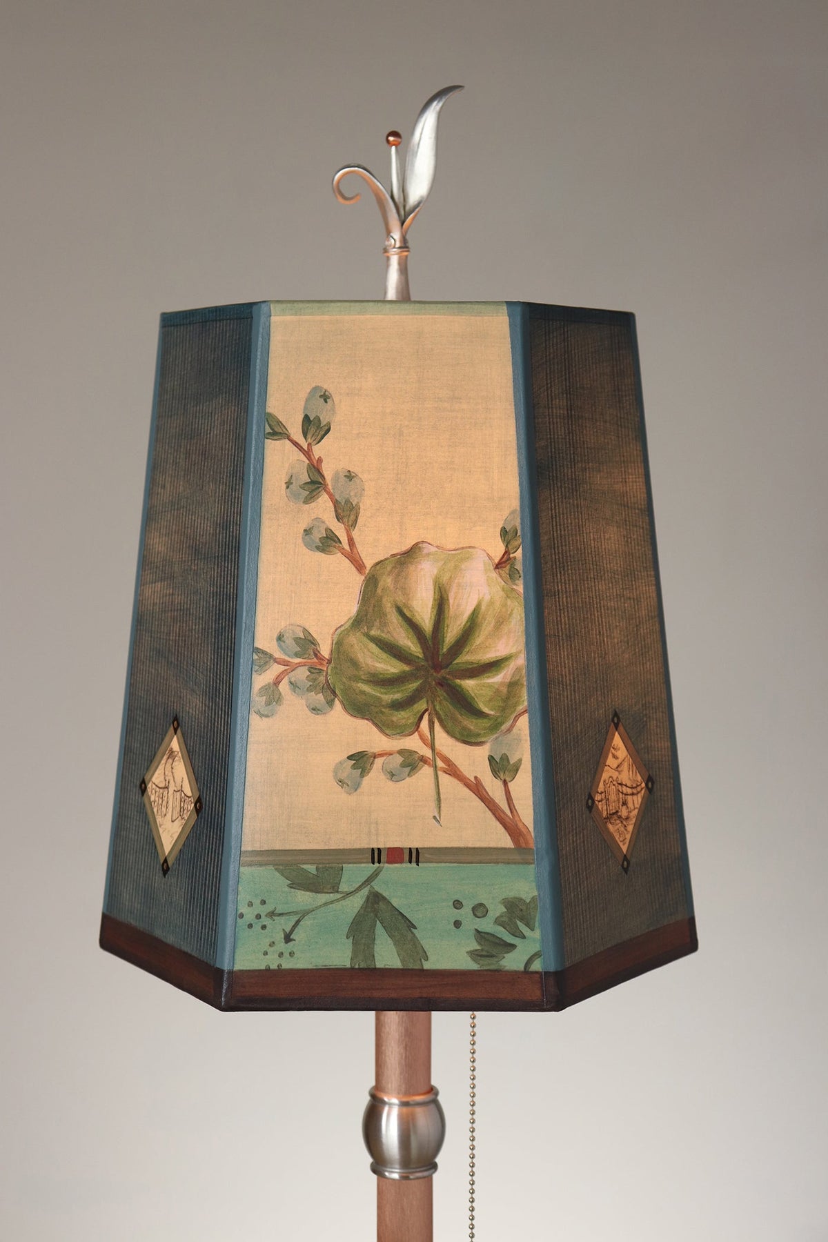 Janna Ugone &amp; Co Table Lamp Copper Table Lamp with Small Hexagon Shade in Leaf Portrait Gate in Teal