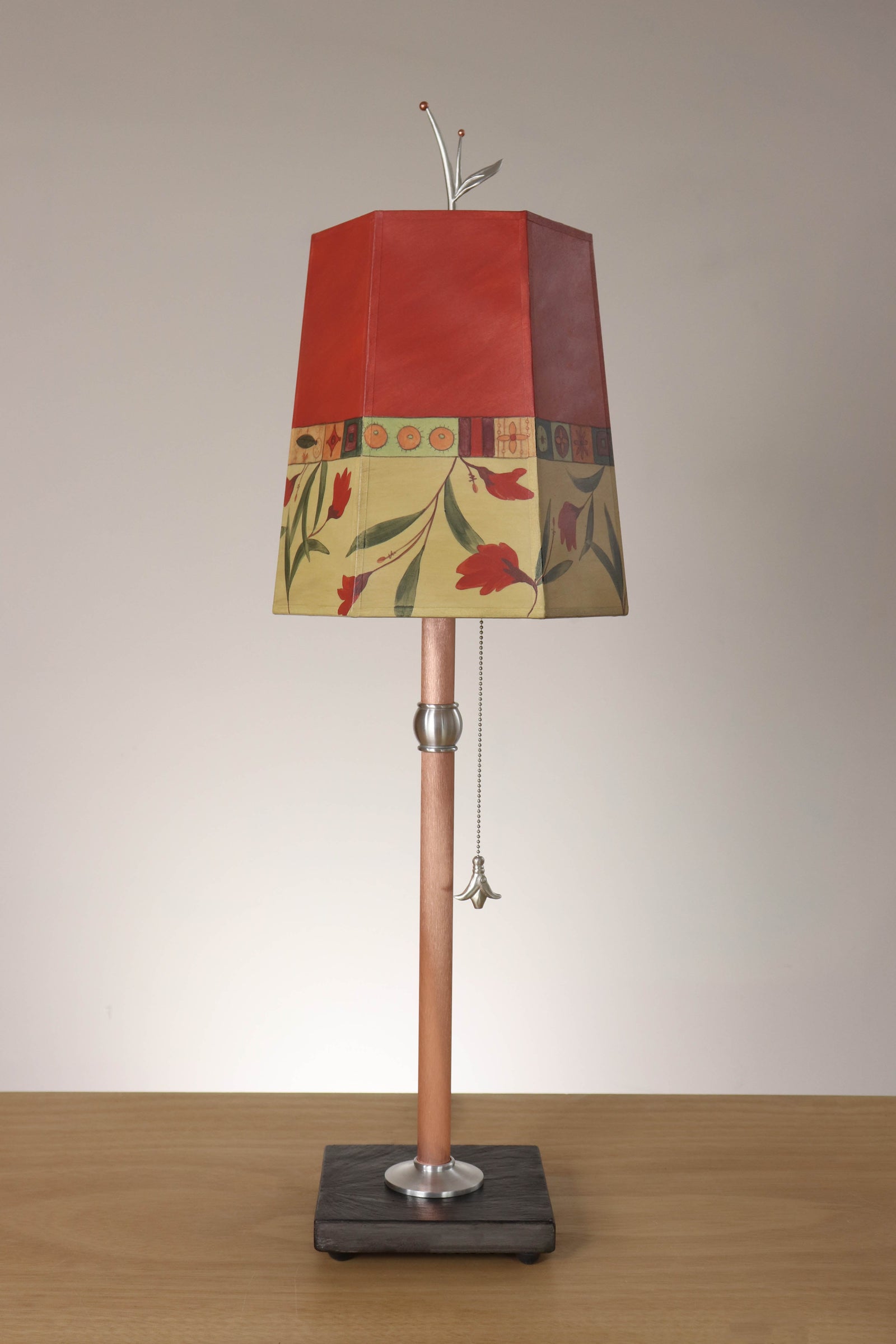 Janna Ugone & Co Table Lamp Copper Table Lamp with Small Hexagon Shade in Windflower in Poppy