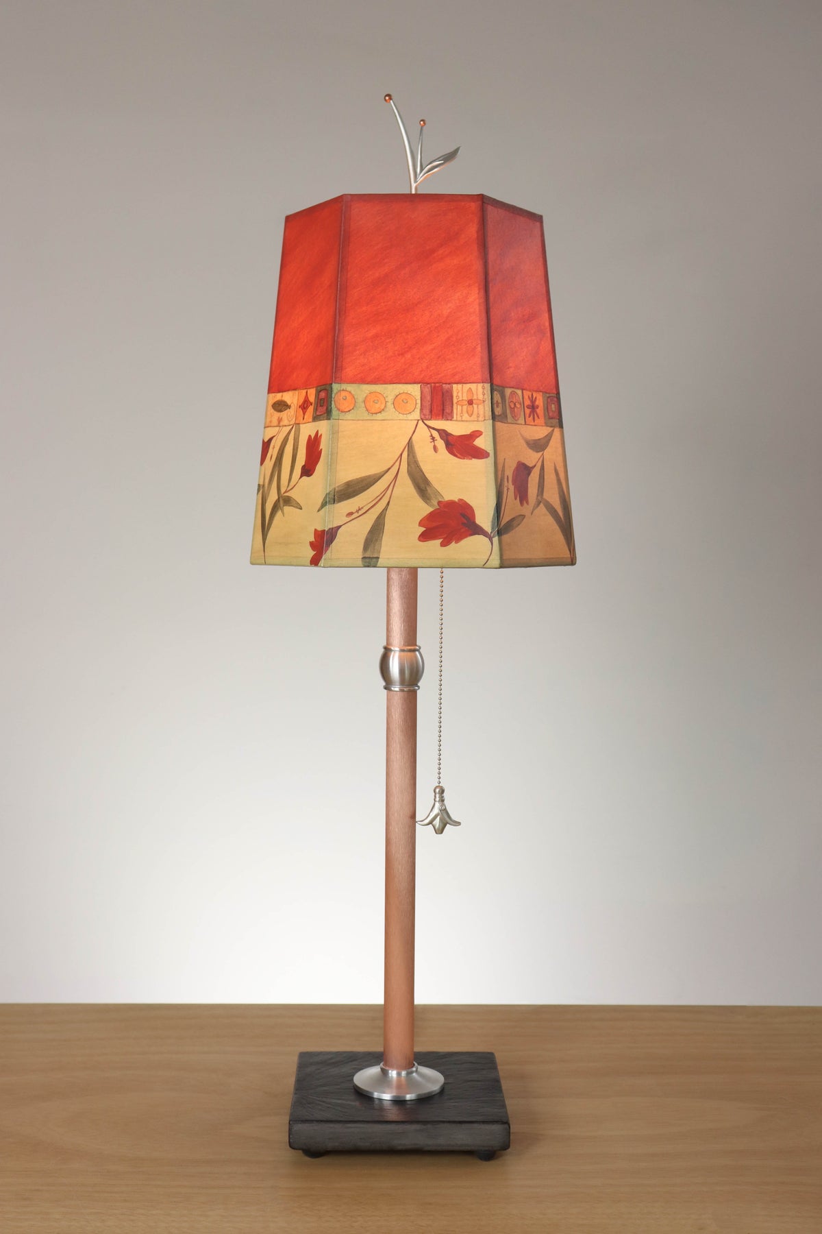 Janna Ugone &amp; Co Table Lamp Copper Table Lamp with Small Hexagon Shade in Windflower in Poppy