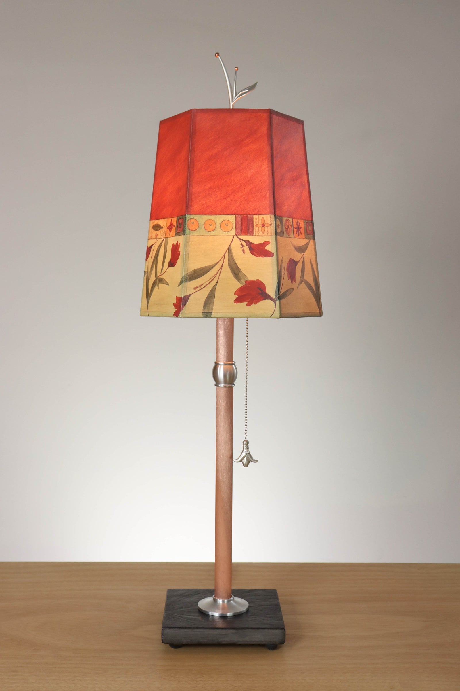 Janna Ugone & Co Table Lamp Copper Table Lamp with Small Hexagon Shade in Windflower in Poppy