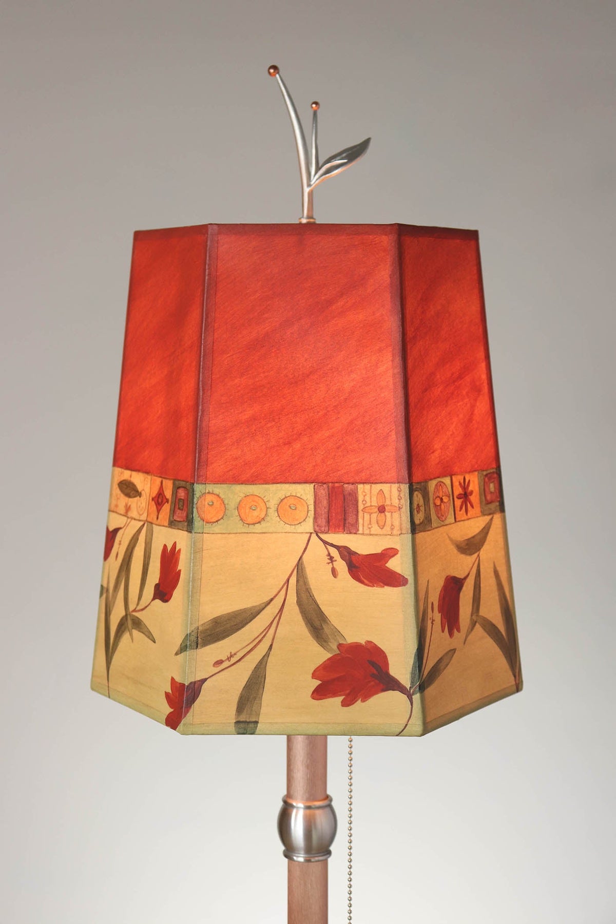 Janna Ugone &amp; Co Table Lamp Copper Table Lamp with Small Hexagon Shade in Windflower in Poppy