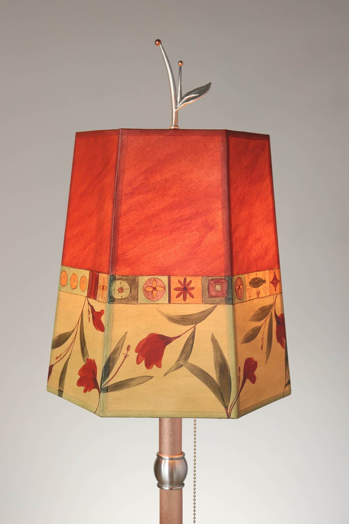 Janna Ugone &amp; Co Table Lamp Copper Table Lamp with Small Hexagon Shade in Windflower in Poppy