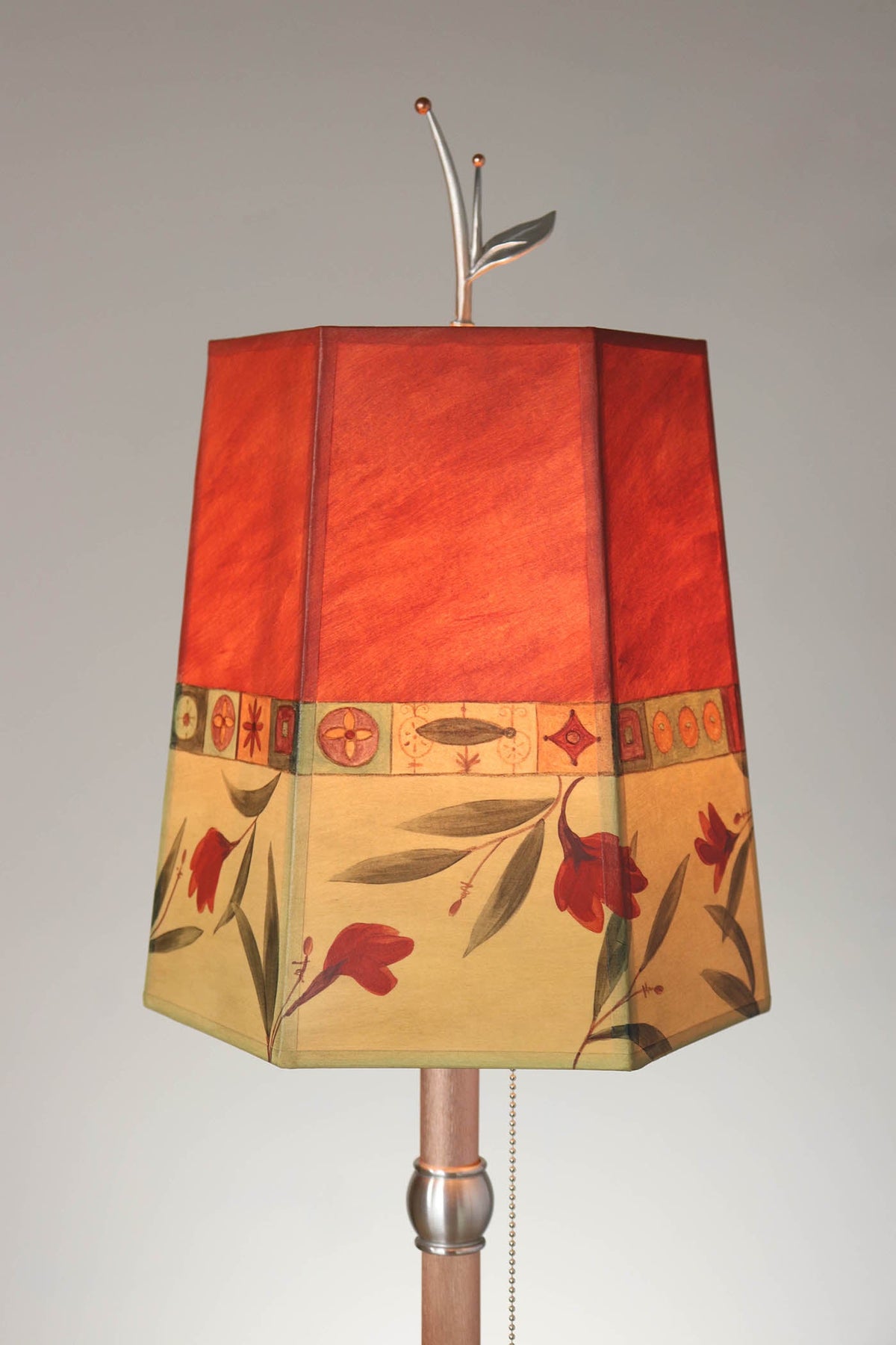 Janna Ugone &amp; Co Table Lamp Copper Table Lamp with Small Hexagon Shade in Windflower in Poppy