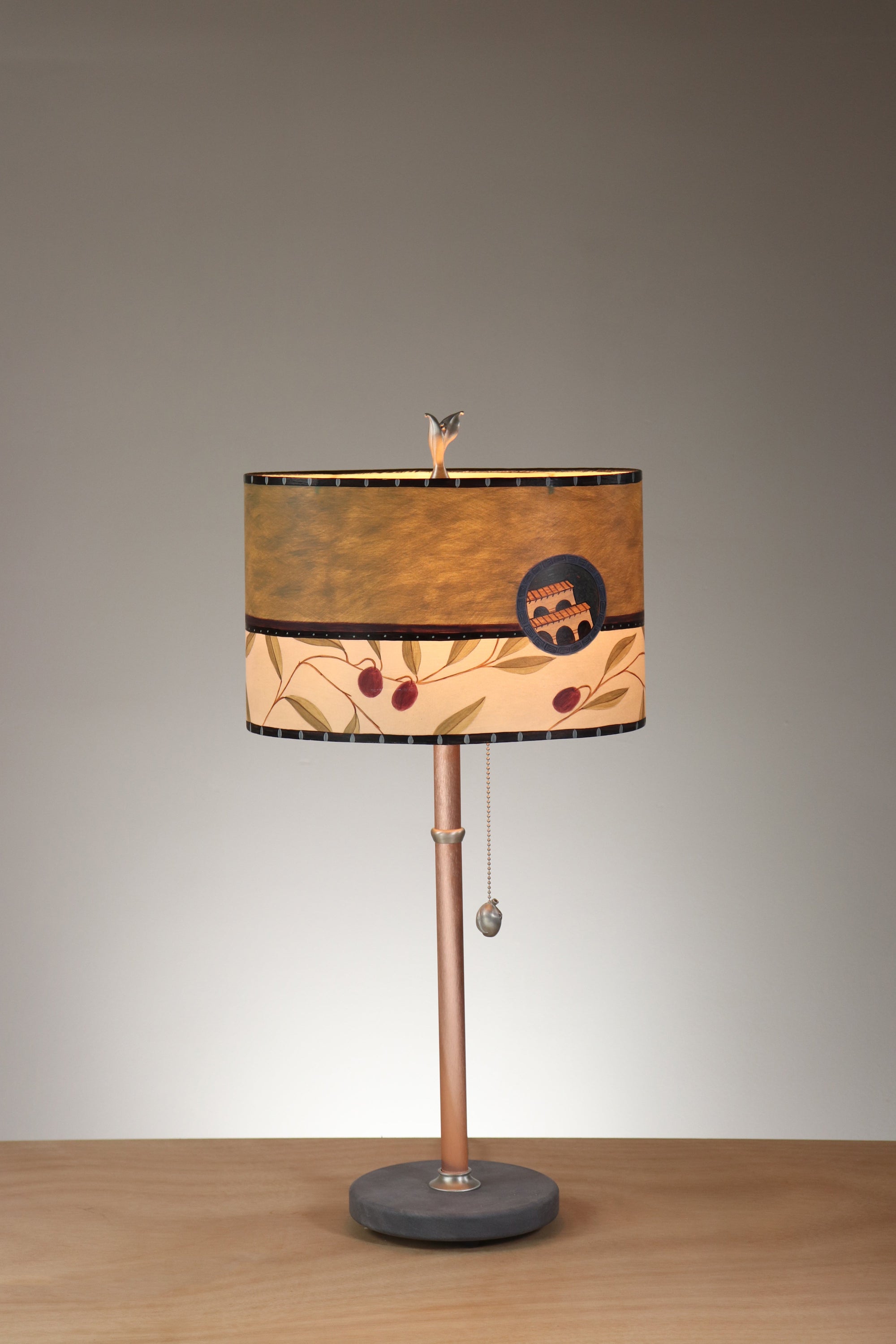 Janna Ugone & Co Floor Lamp Copper Table Lamp with Small Oval Shade in Olive Coin in Moss