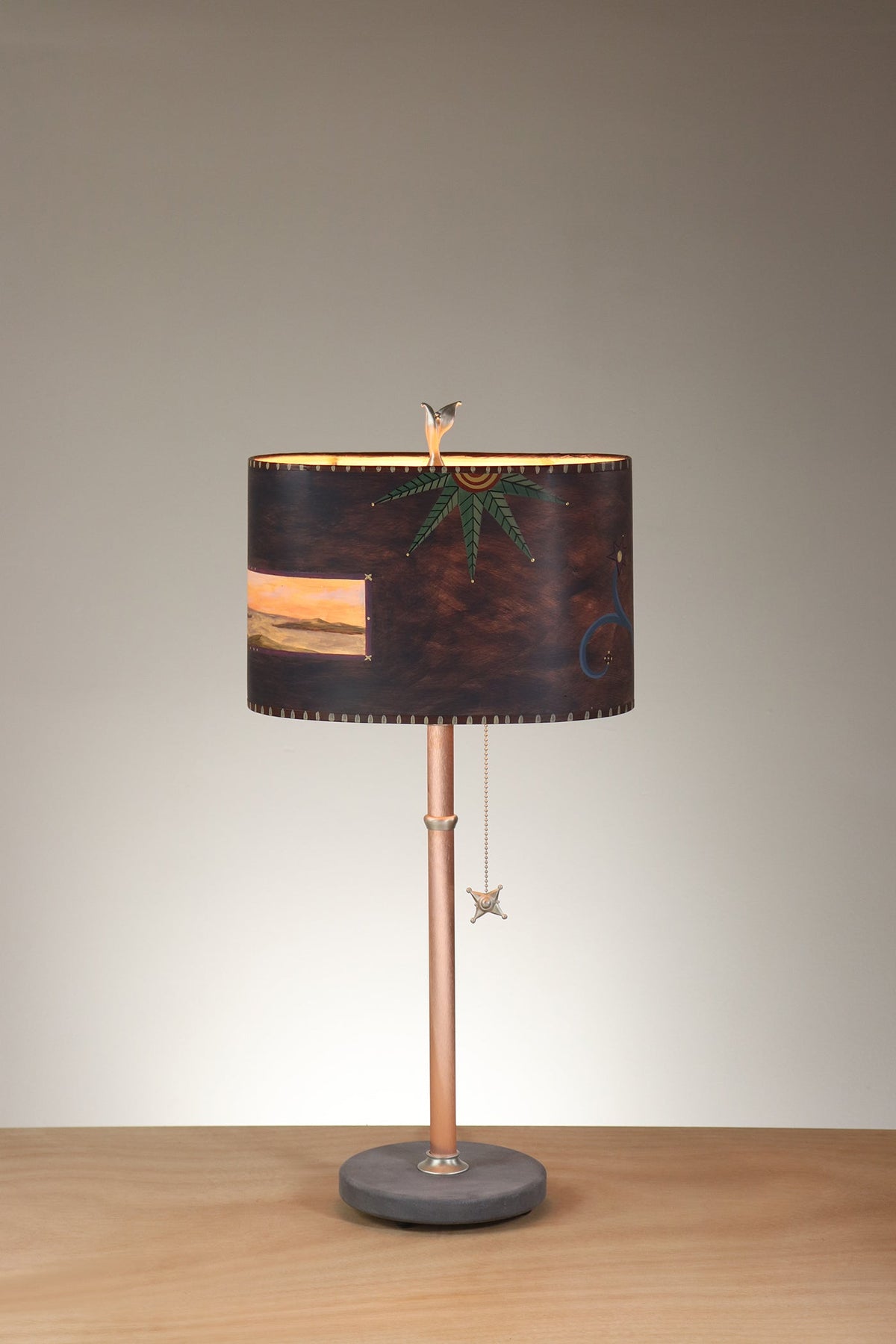 Janna Ugone &amp; Co Floor Lamp Copper Table Lamp with Small Oval Shade in Seascape in Indigo