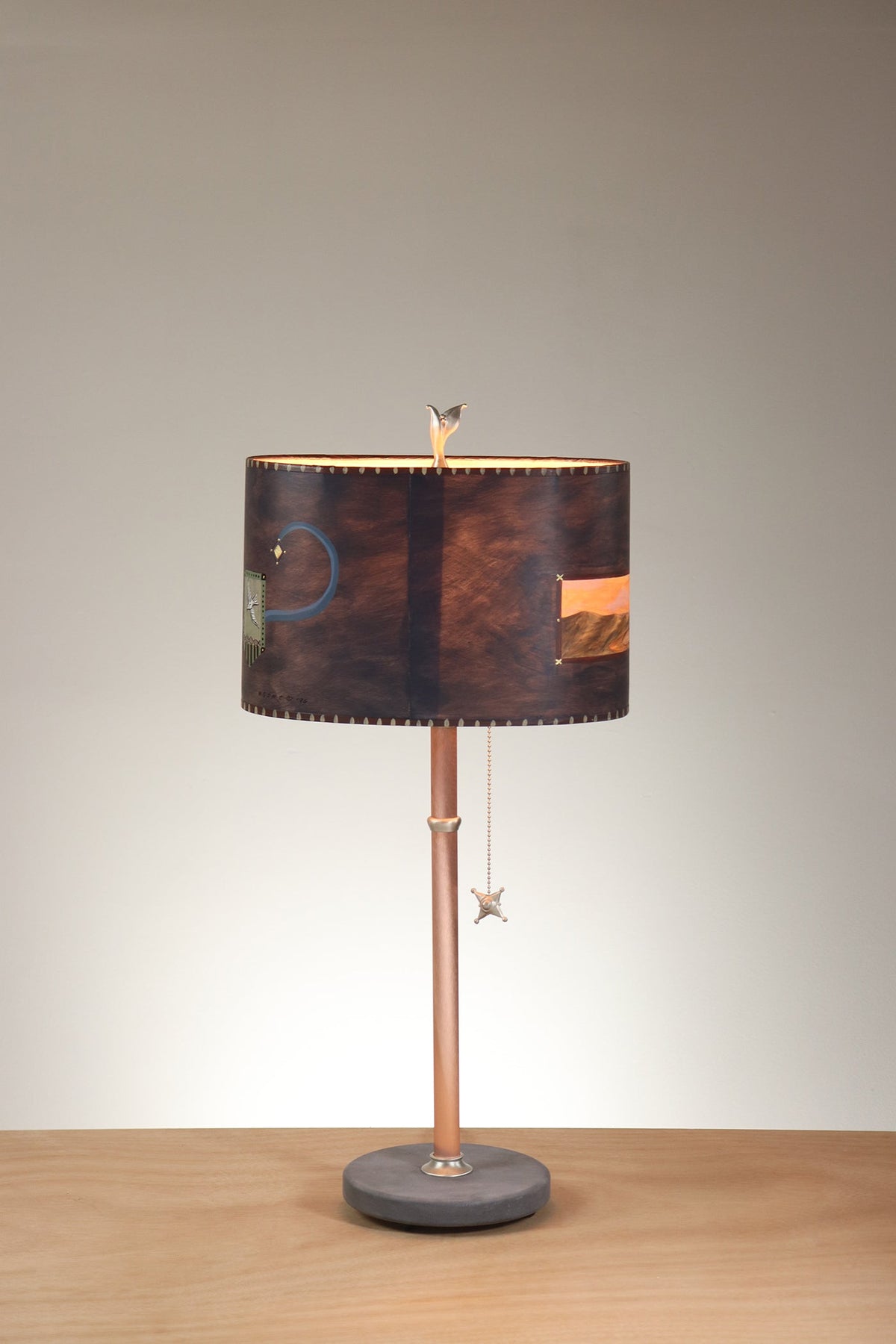 Janna Ugone &amp; Co Floor Lamp Copper Table Lamp with Small Oval Shade in Seascape in Indigo