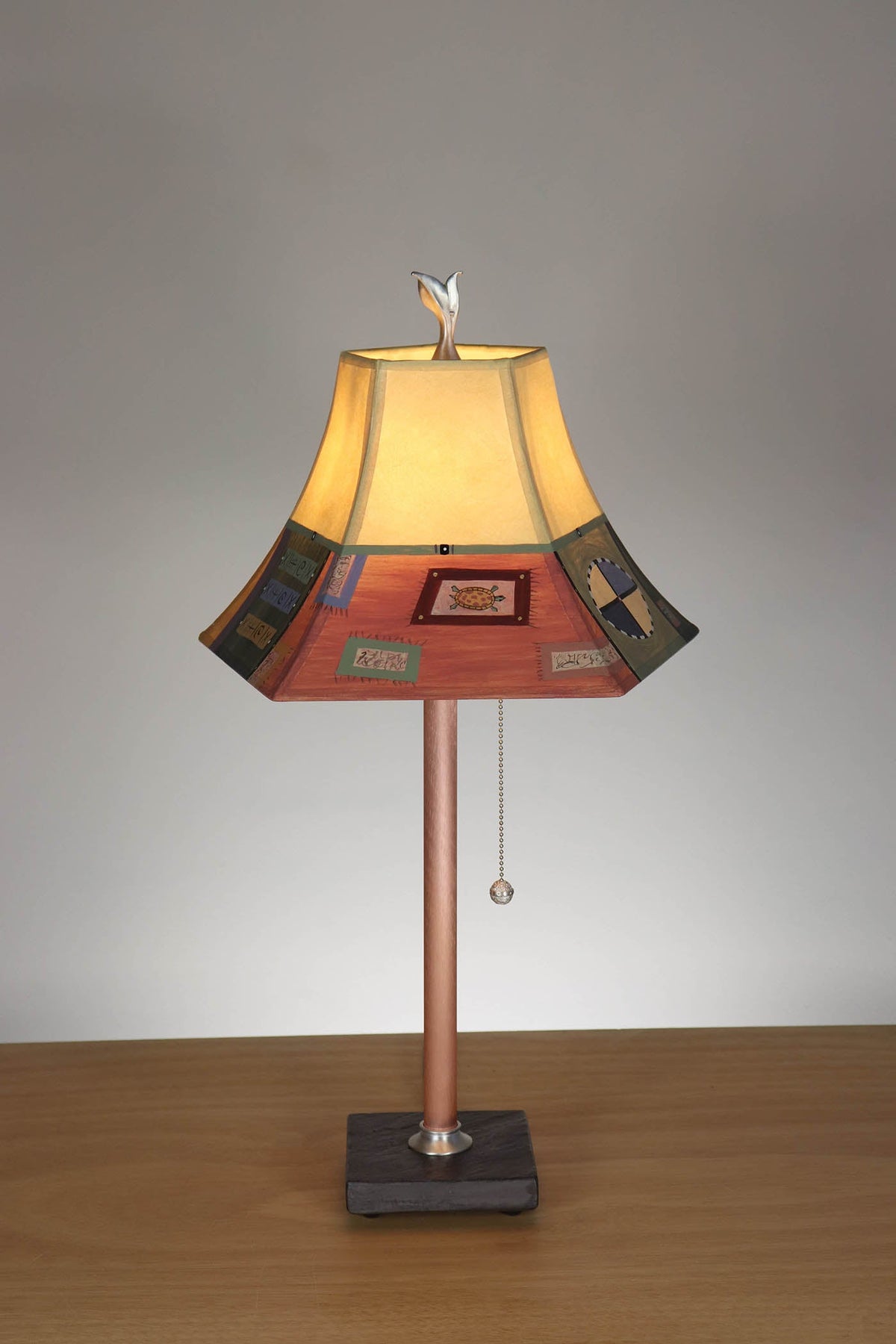 Janna Ugone &amp; Co Table Lamp Copper Table Lamp with Small Pagoda Shade in Barcelona Border in Maize