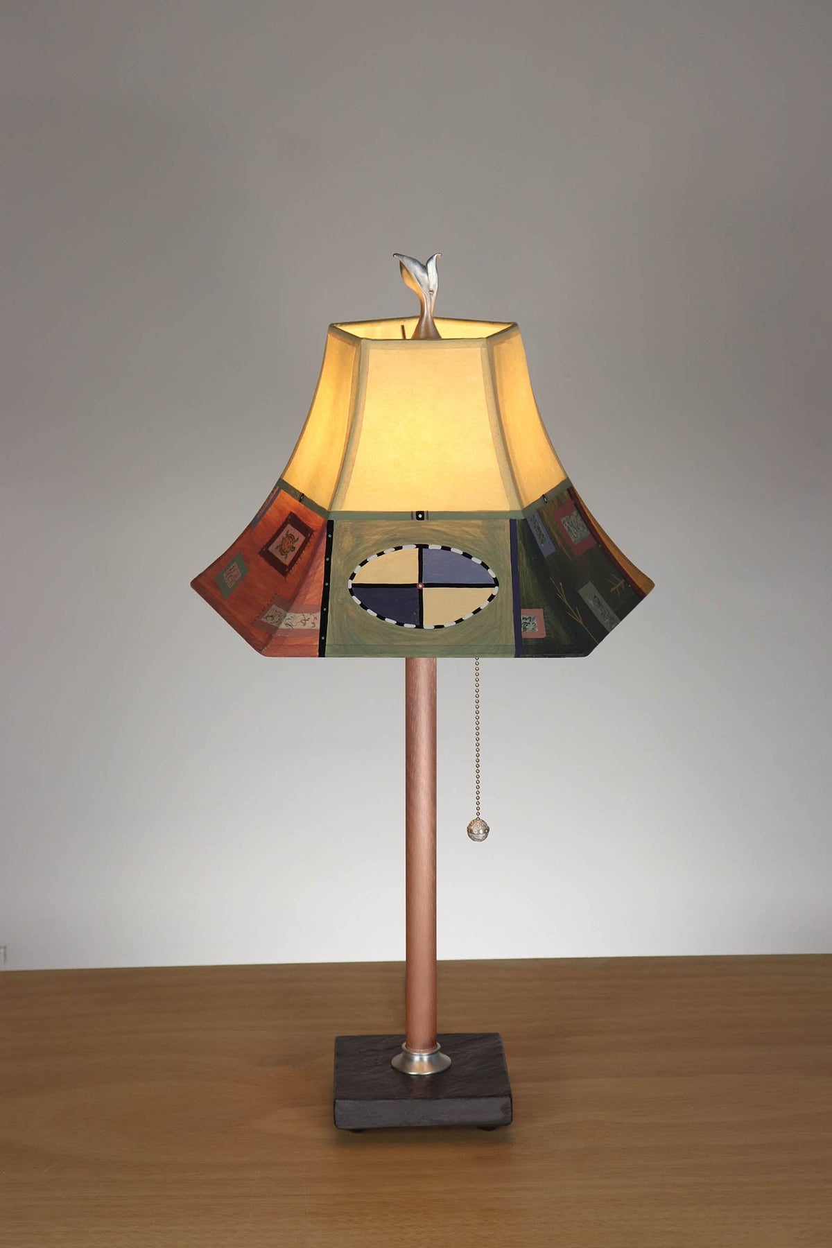 Janna Ugone &amp; Co Table Lamp Copper Table Lamp with Small Pagoda Shade in Barcelona Border in Maize