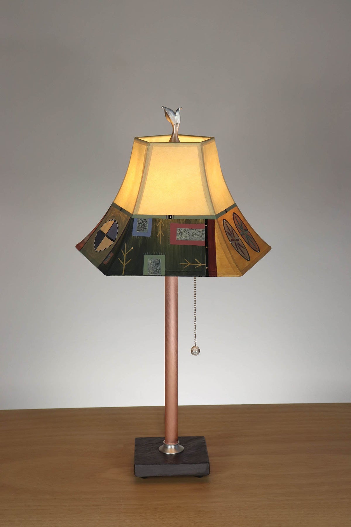 Janna Ugone &amp; Co Table Lamp Copper Table Lamp with Small Pagoda Shade in Barcelona Border in Maize