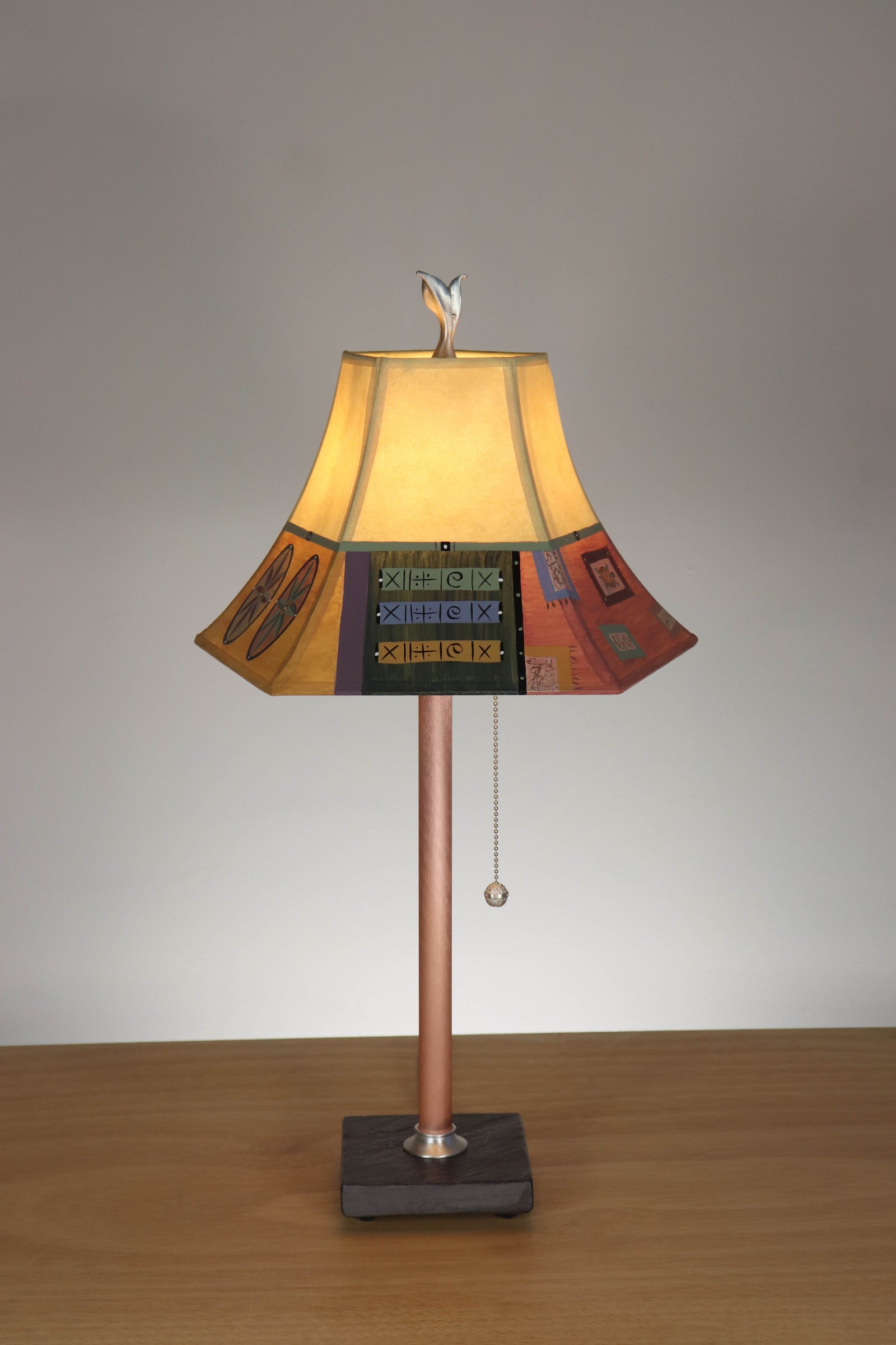 Janna Ugone & Co Table Lamp Copper Table Lamp with Small Pagoda Shade in Barcelona Border in Maize