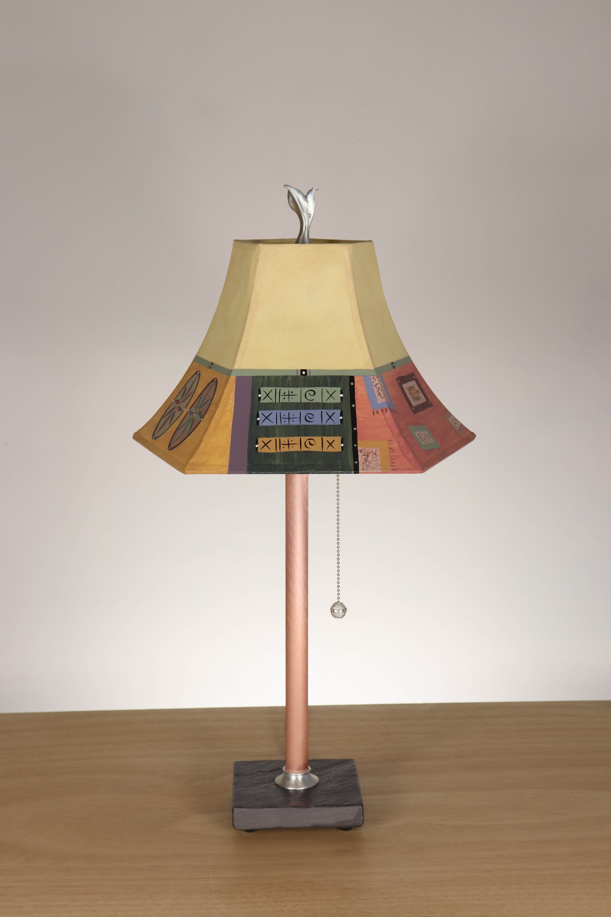 Janna Ugone & Co Table Lamp Copper Table Lamp with Small Pagoda Shade in Barcelona Border in Maize