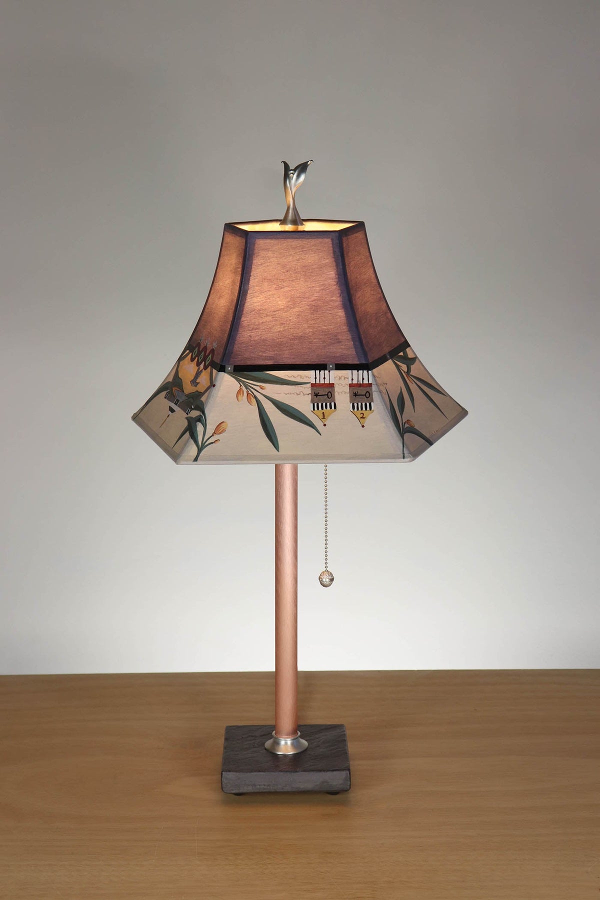 Janna Ugone &amp; Co Table Lamp Copper Table Lamp with Small Pagoda Shade in Bayleaf Vingette in Deep Purple