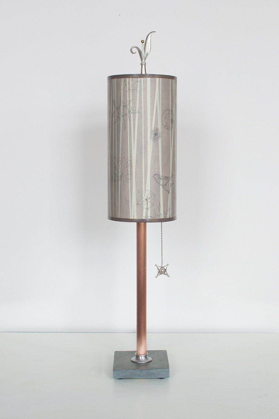 Janna Ugone & Co Table Lamps Copper Table Lamp with Small Tube Shade in Birch Lines