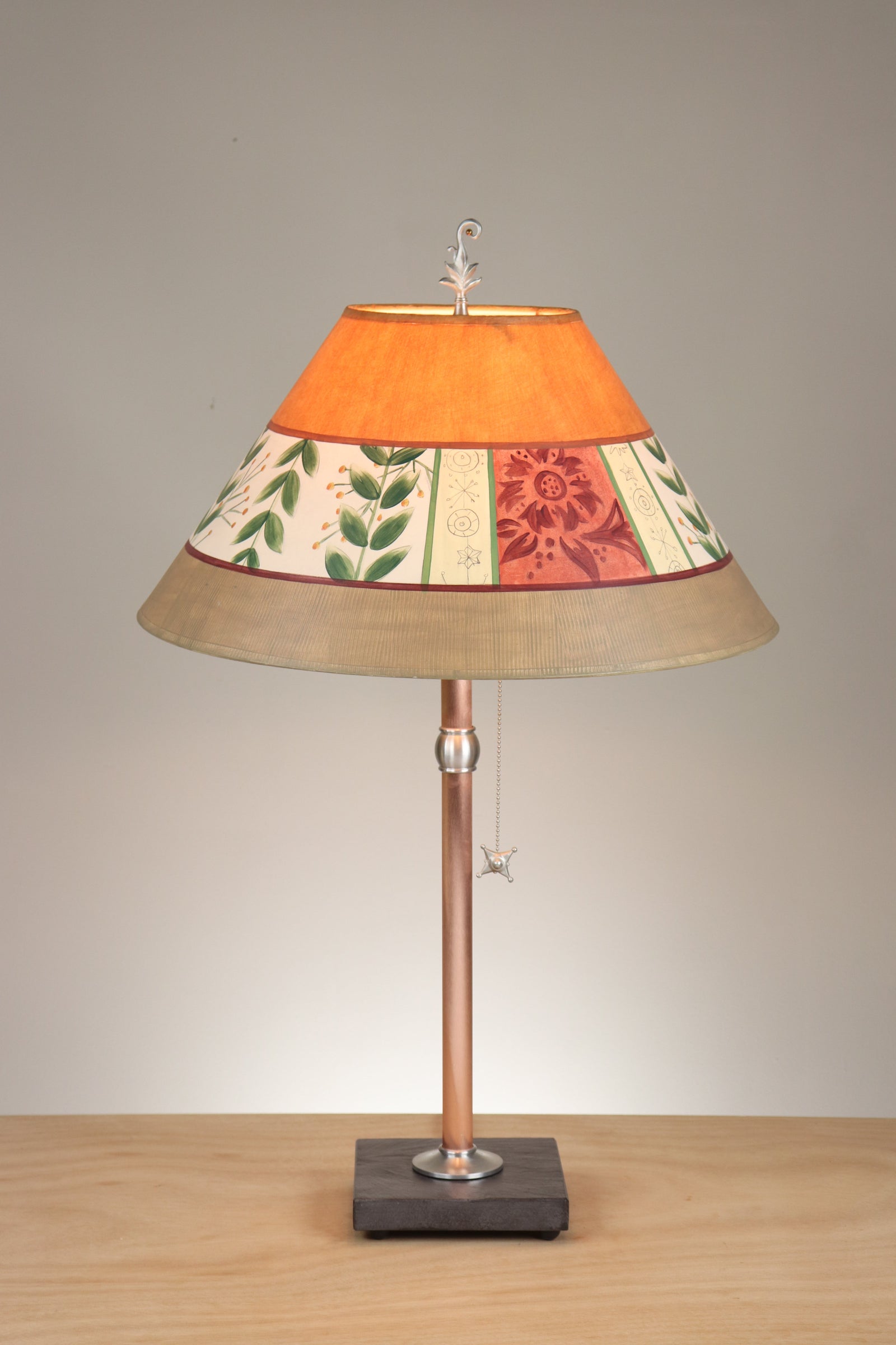 Janna Ugone & Co Table Lamp Copper Table Lamps with Large Conical Shades in Spring Medley in Spice