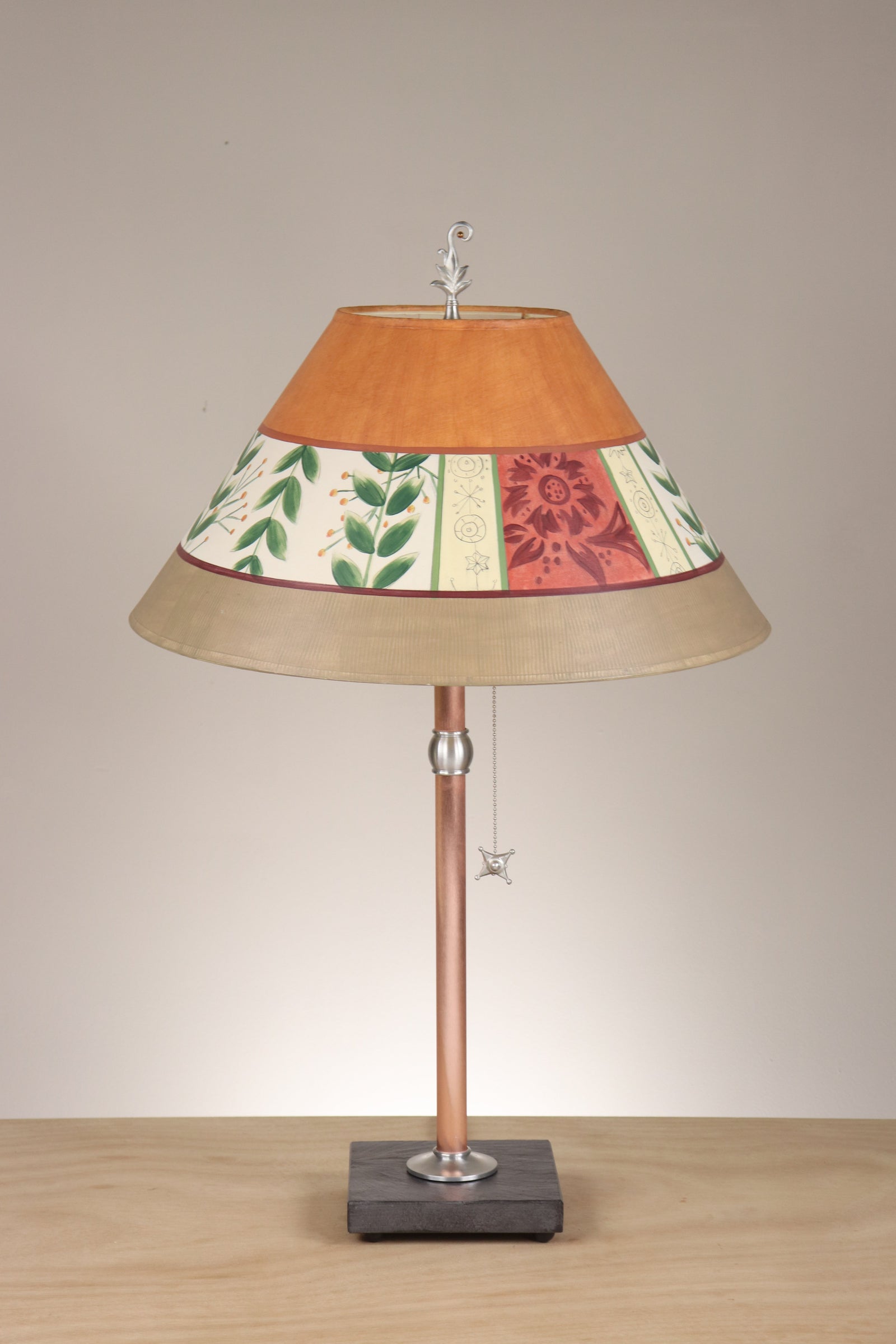 Janna Ugone & Co Table Lamp Copper Table Lamps with Large Conical Shades in Spring Medley in Spice