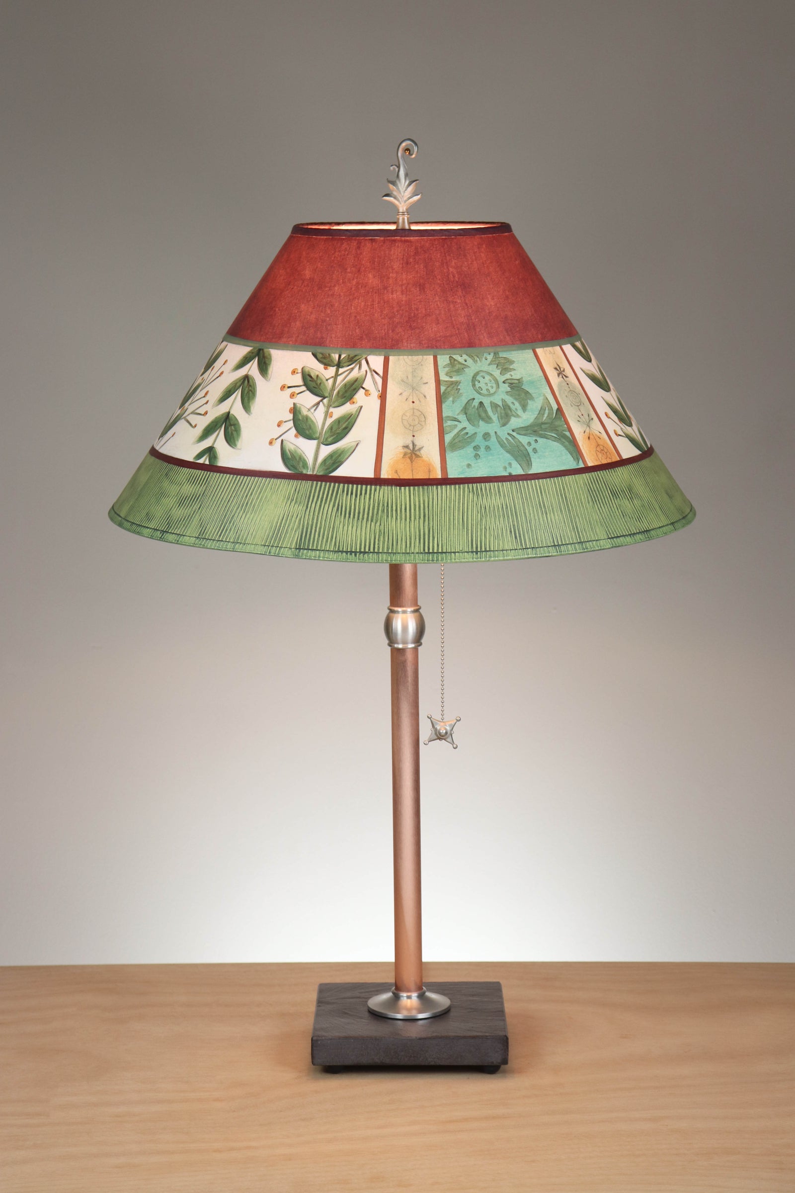 Janna Ugone & Co Table Lamp Copper Table Lamps with Large Conical Shades in Spring Medley in Wine