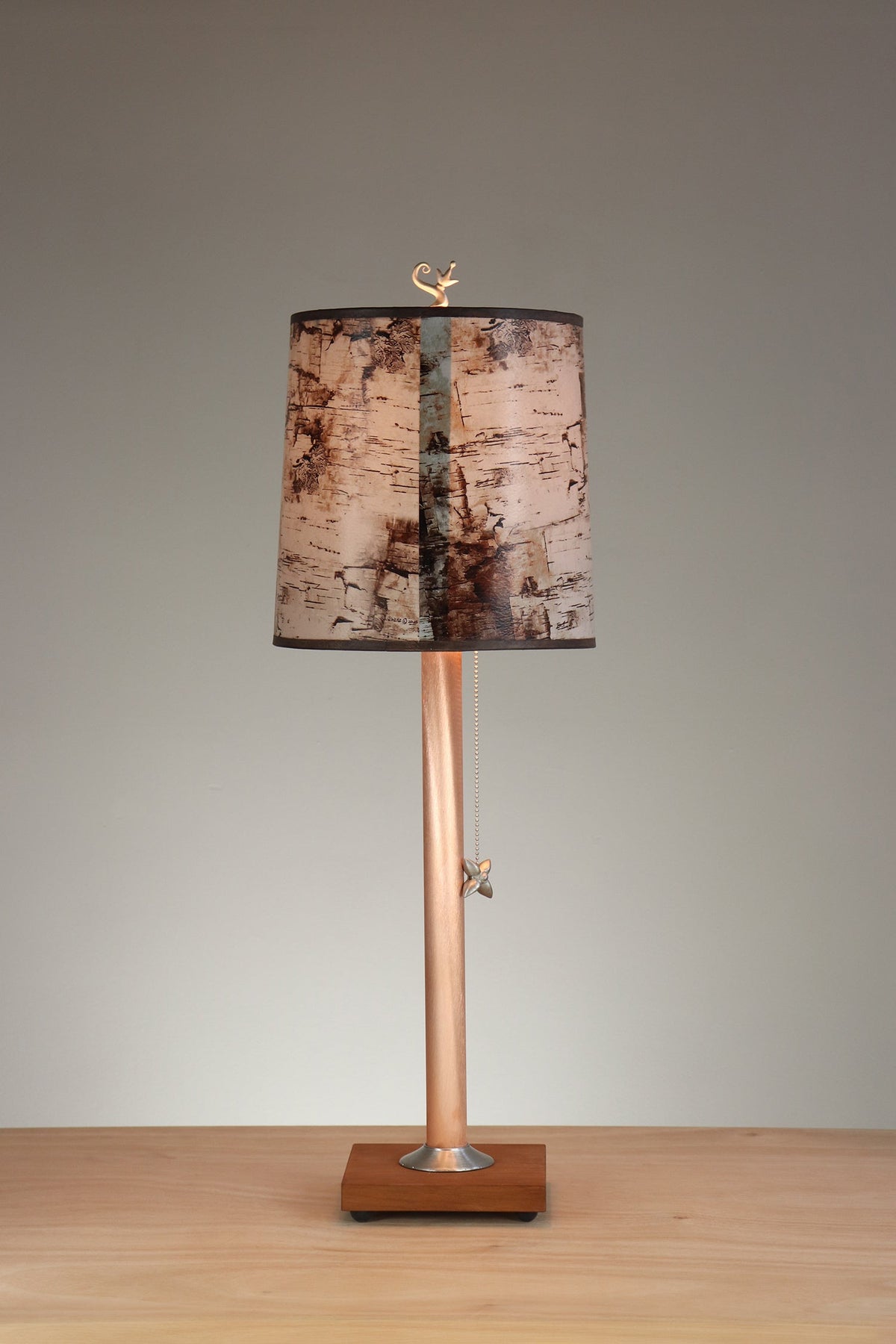 Janna Ugone &amp; Co Table Lamps Copper &amp; Wood Table Lamp with Medium Drum Shade in Birch Bark