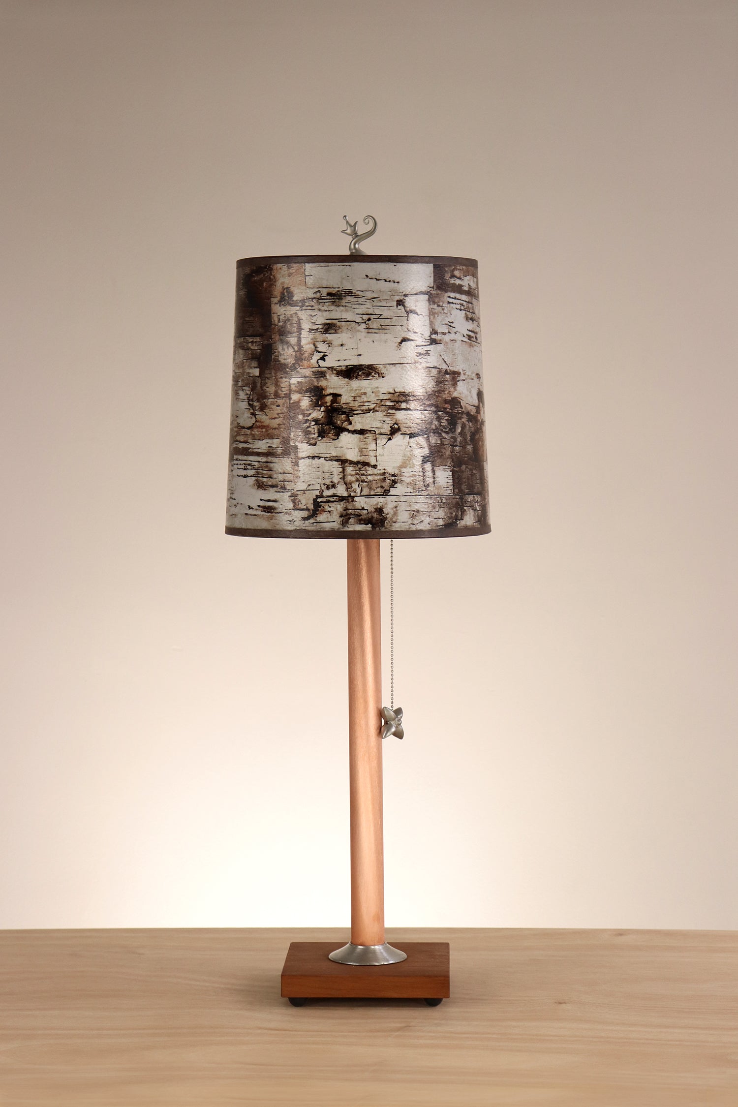 Janna Ugone & Co Table Lamps Copper & Wood Table Lamp with Medium Drum Shade in Birch Bark