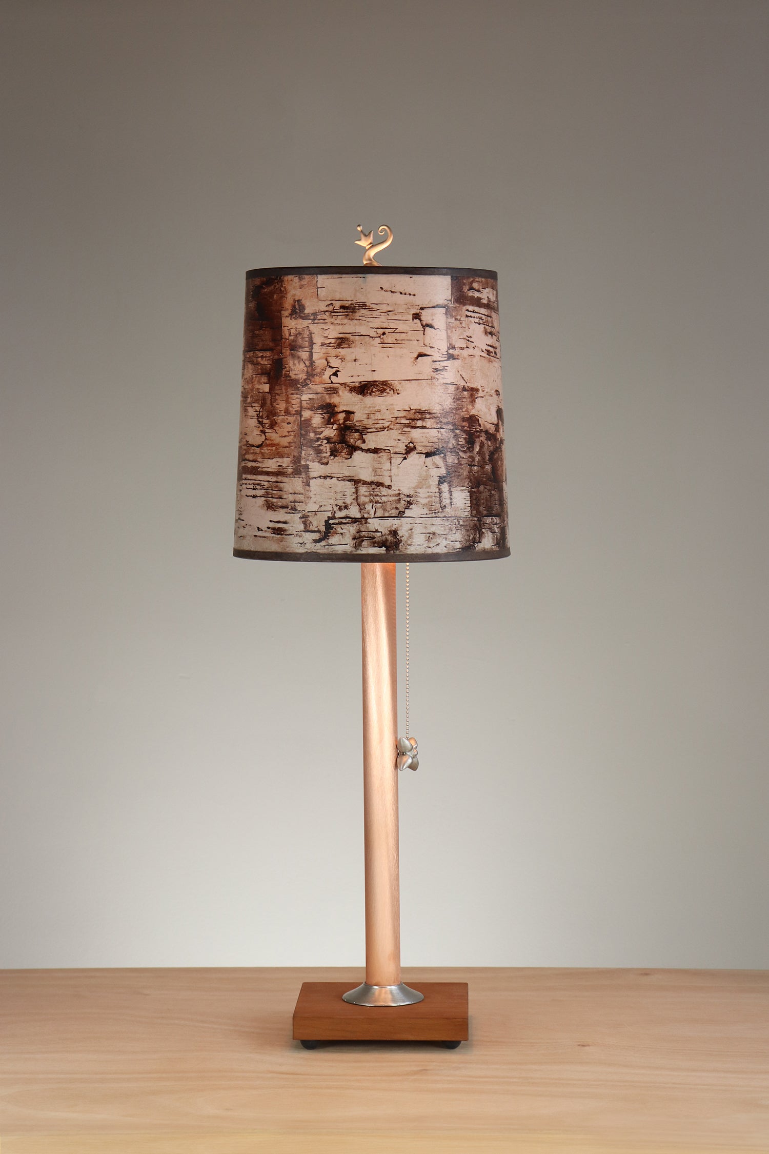 Janna Ugone & Co Table Lamps Copper & Wood Table Lamp with Medium Drum Shade in Birch Bark