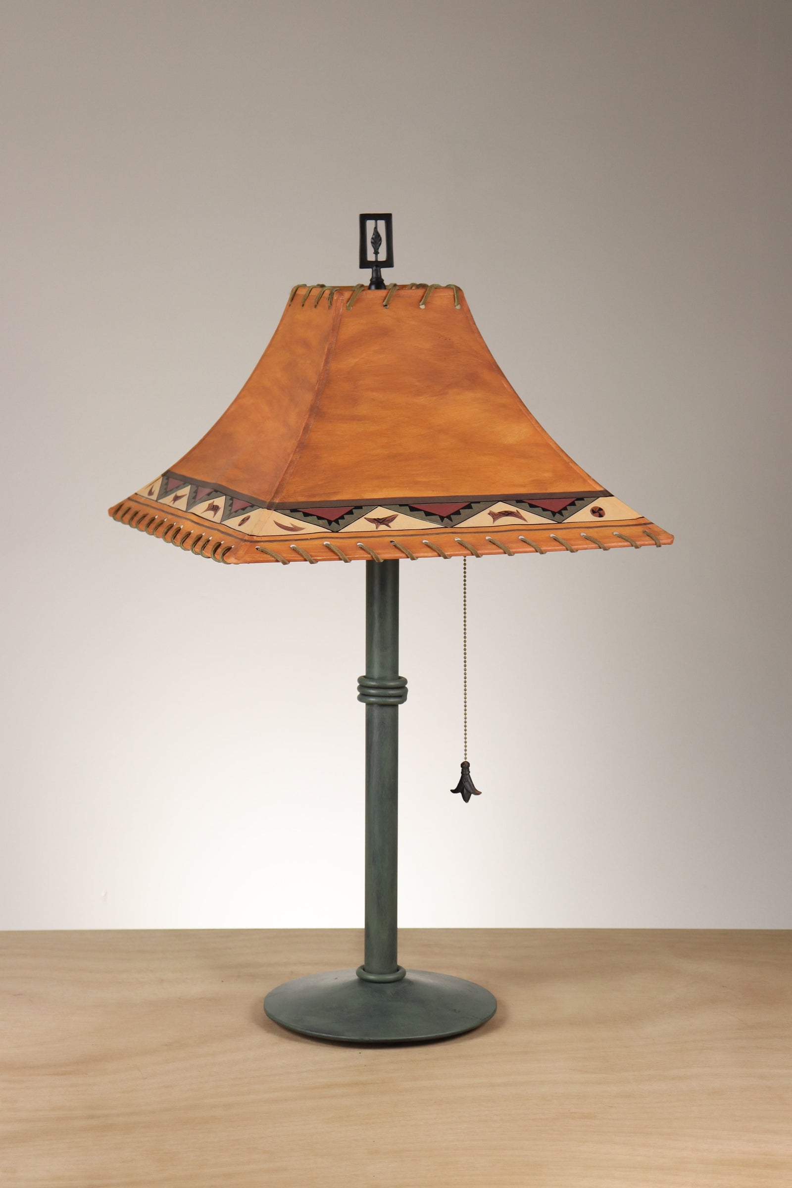 Janna Ugone & Co Table Lamp Green Steel Table Lamp with Medium Pagoda Shade in Sundance Blanket