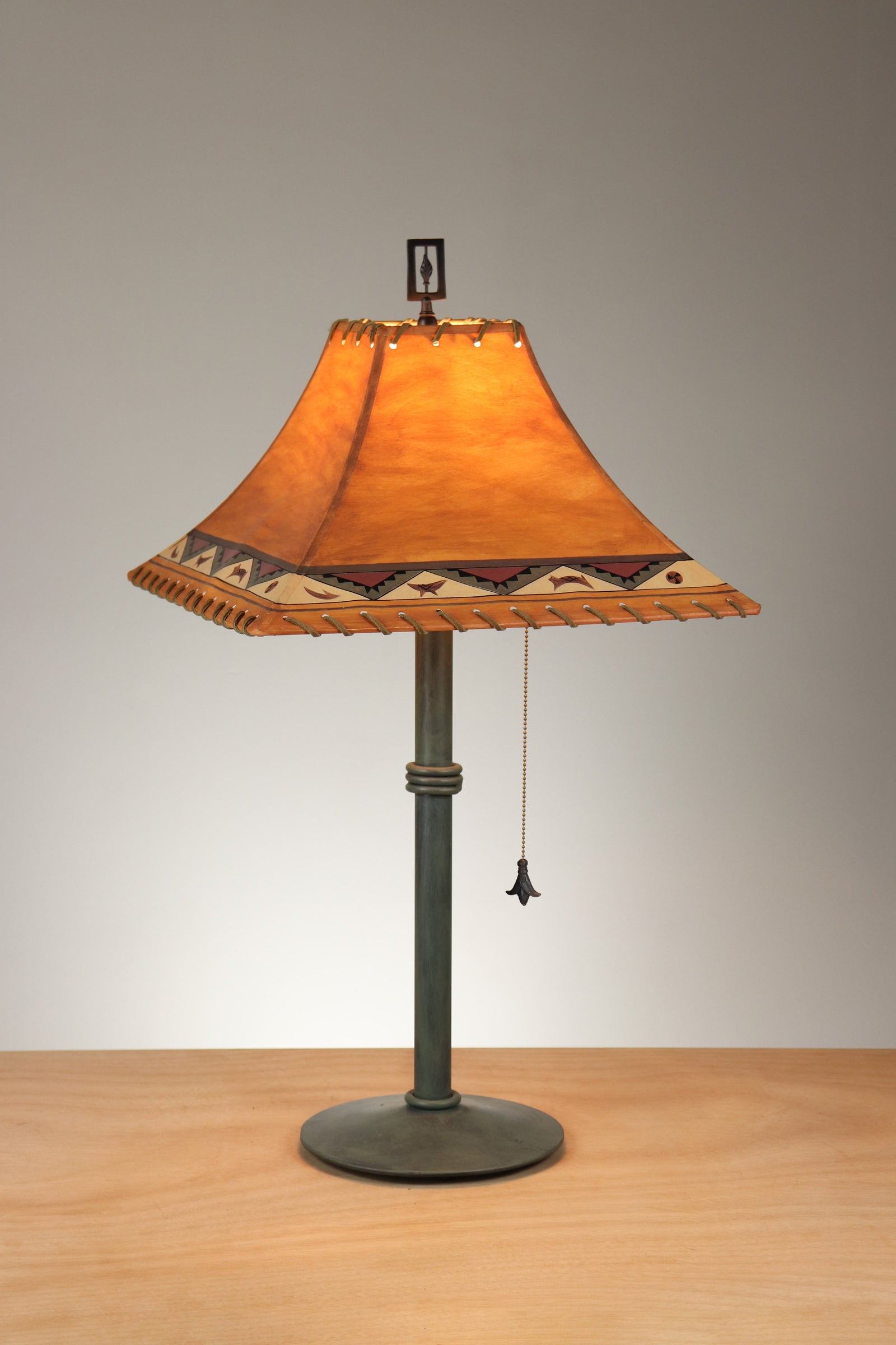 Janna Ugone & Co Table Lamp Green Steel Table Lamp with Medium Pagoda Shade in Sundance Blanket