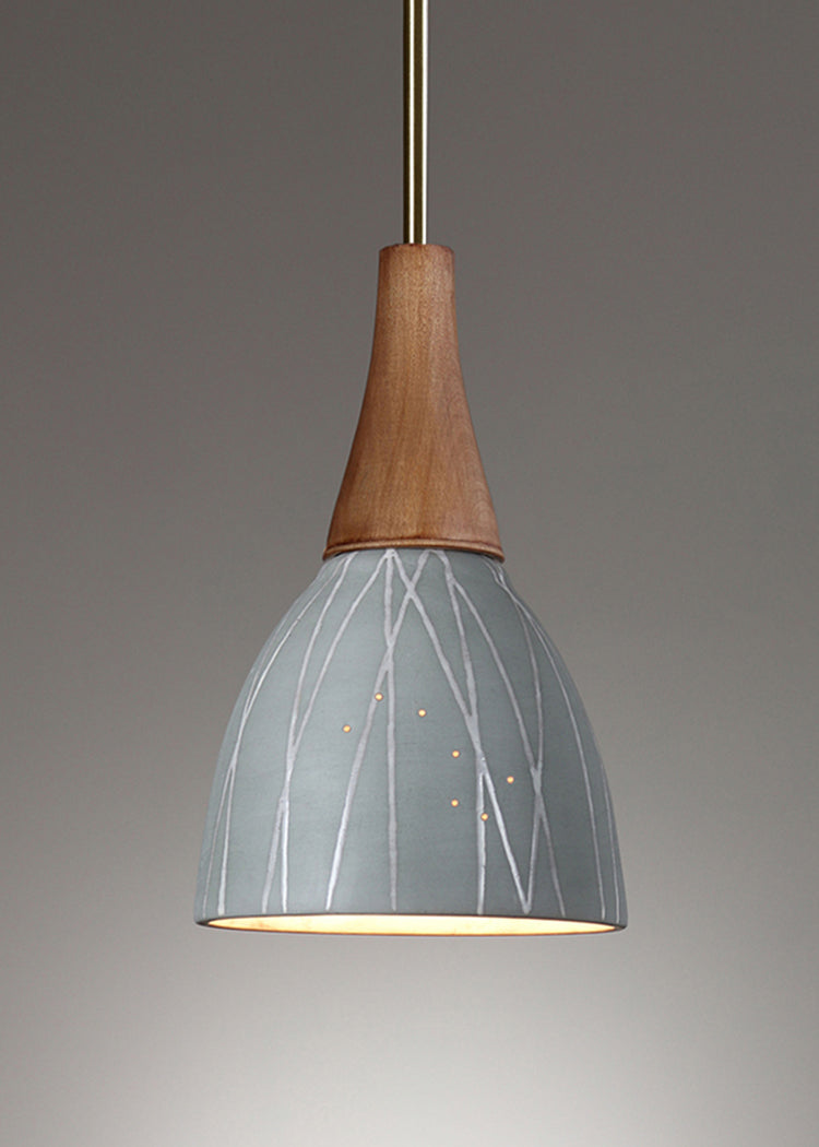Janna Ugone & Co Pendant Lights Raw Brass / Gray Hanging Ceramic Lamp in Lines