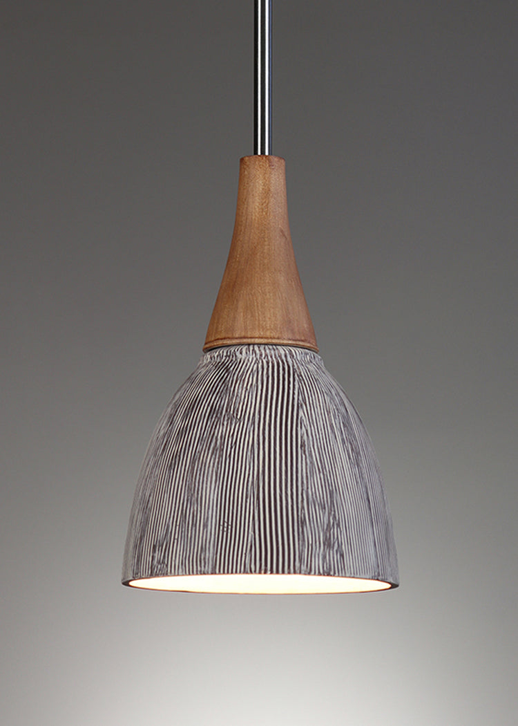Janna Ugone & Co Pendant Lights Satin Nickel / Chocolate and Ivory Hanging Ceramic Lamp in Sgraffito