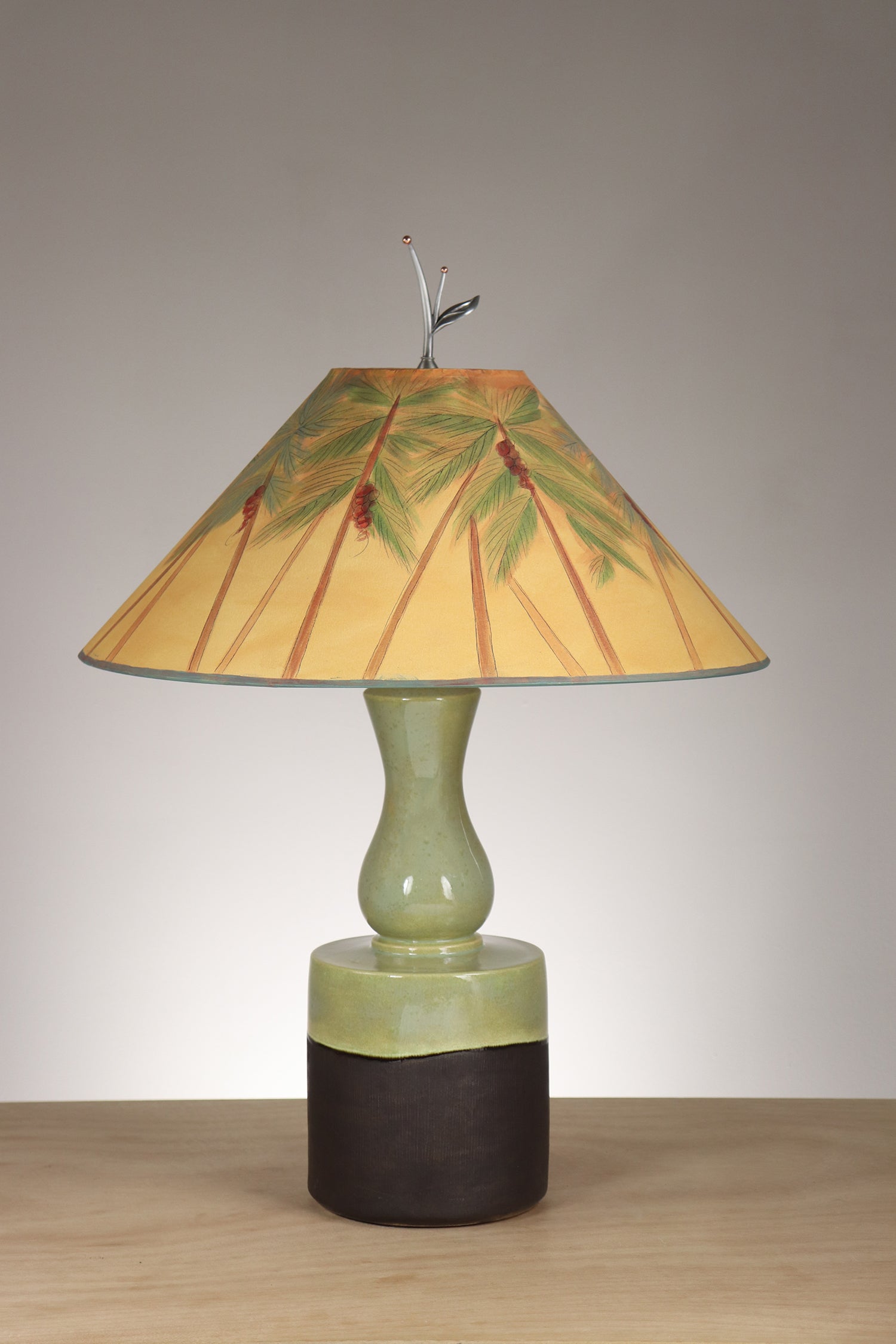 Janna Ugone & Co Leaf Green Ceramic Table Lamp with Large Conical Shade in Palm