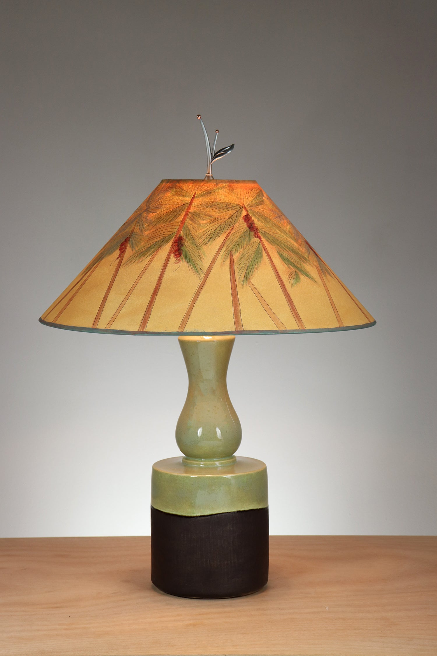 Janna Ugone & Co Leaf Green Ceramic Table Lamp with Large Conical Shade in Palm