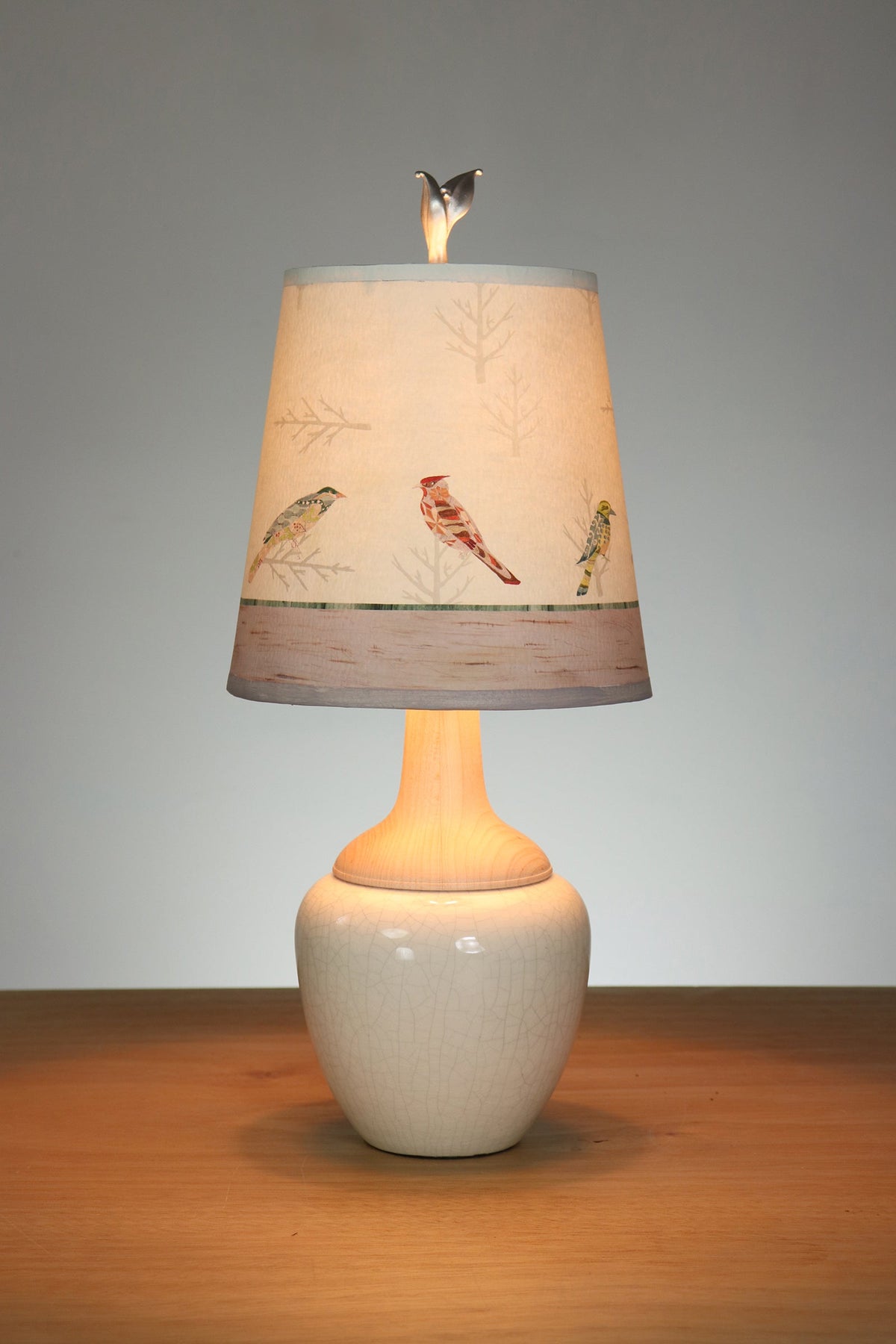 Limited Batch Ceramic Crackle Lamp with Small Drum Shade in Bird Friends