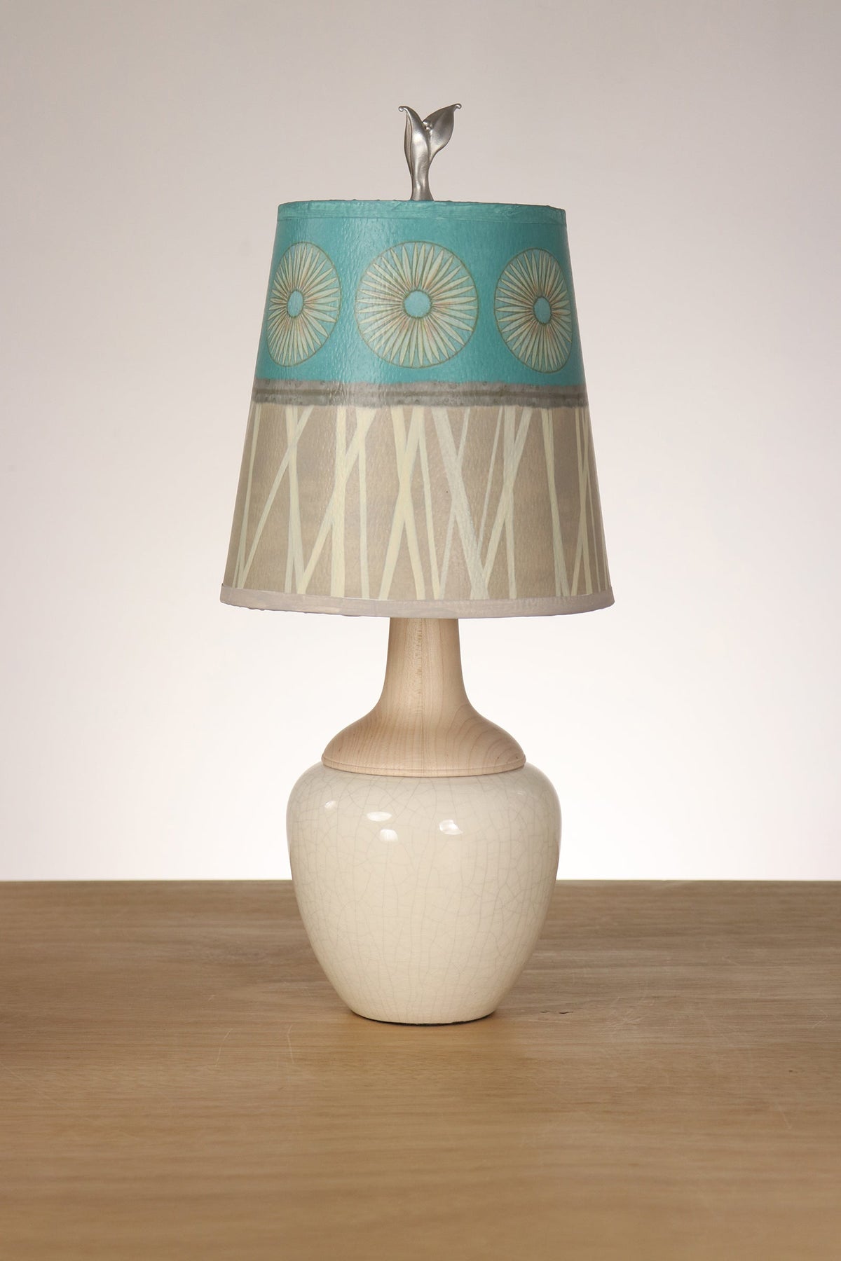 Limited Batch Ceramic Crackle Lamp with Small Drum Shade in Pool