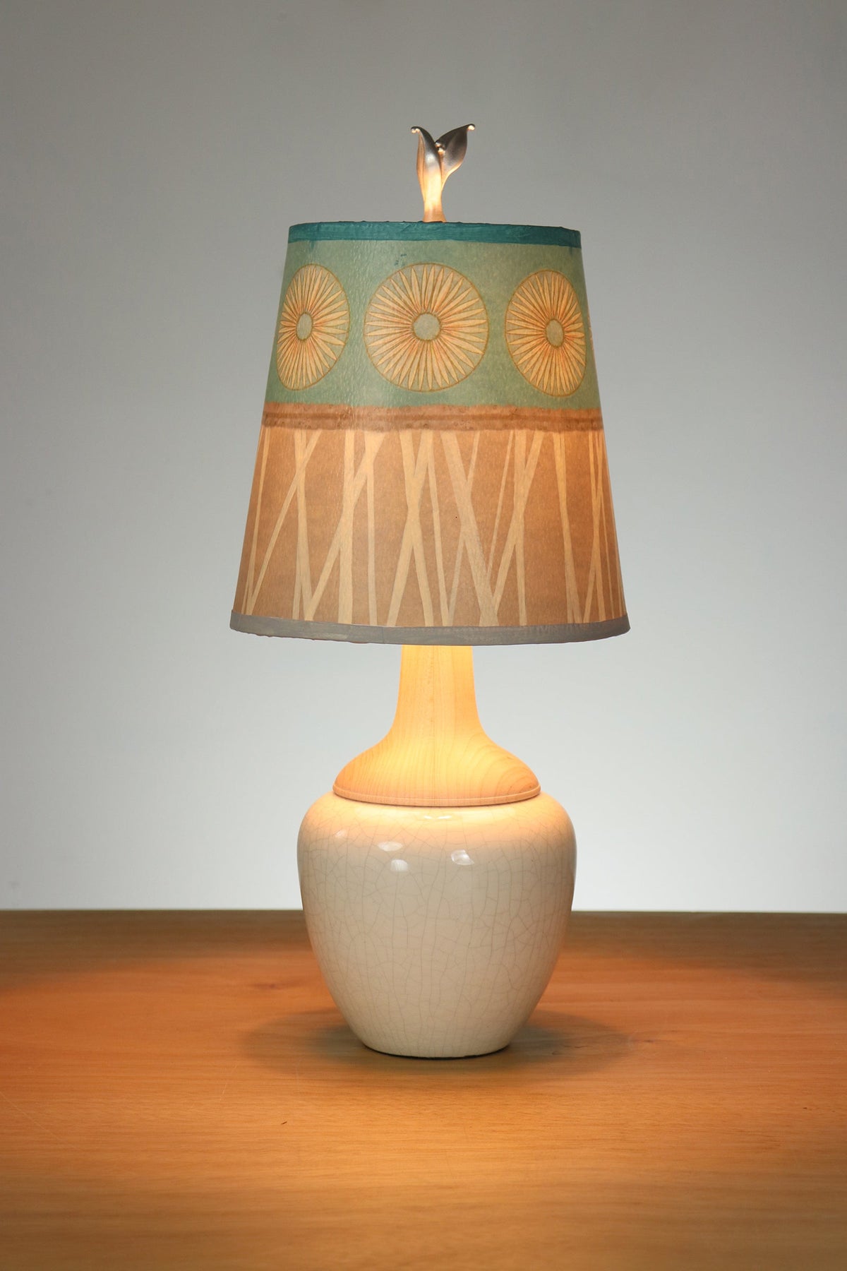 Limited Batch Ceramic Crackle Lamp with Small Drum Shade in Pool
