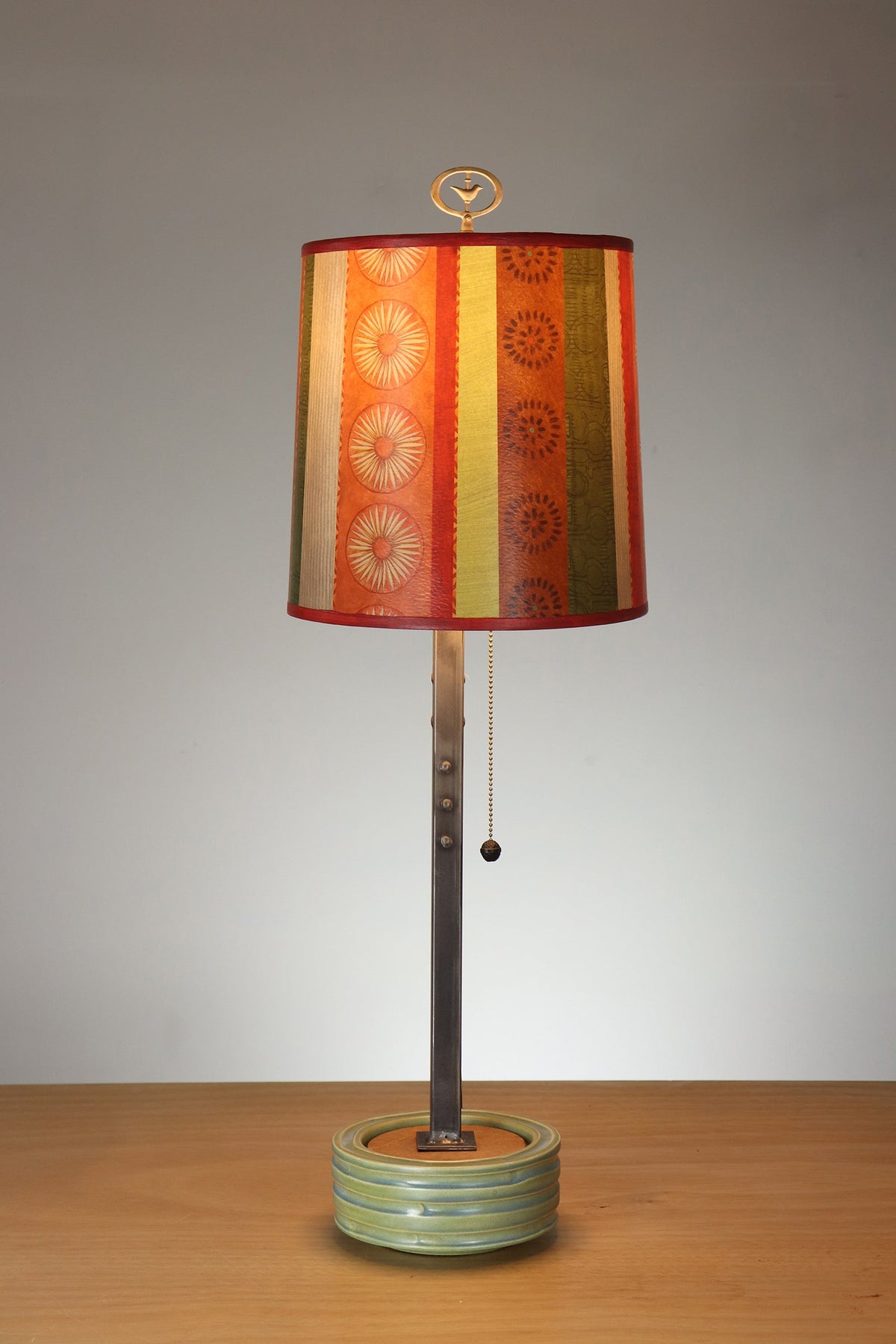 Limited Batch Steel &amp; Ceramic Table Lamp with Medium Drum Shade in Serape