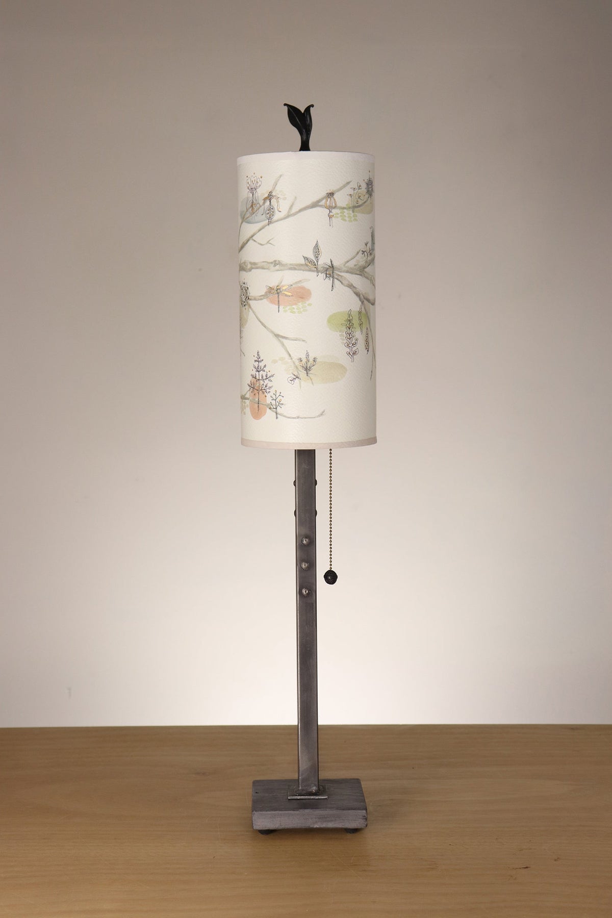Limited Batch Steel Table Lamp with Small Tube Shade in Artful Branch