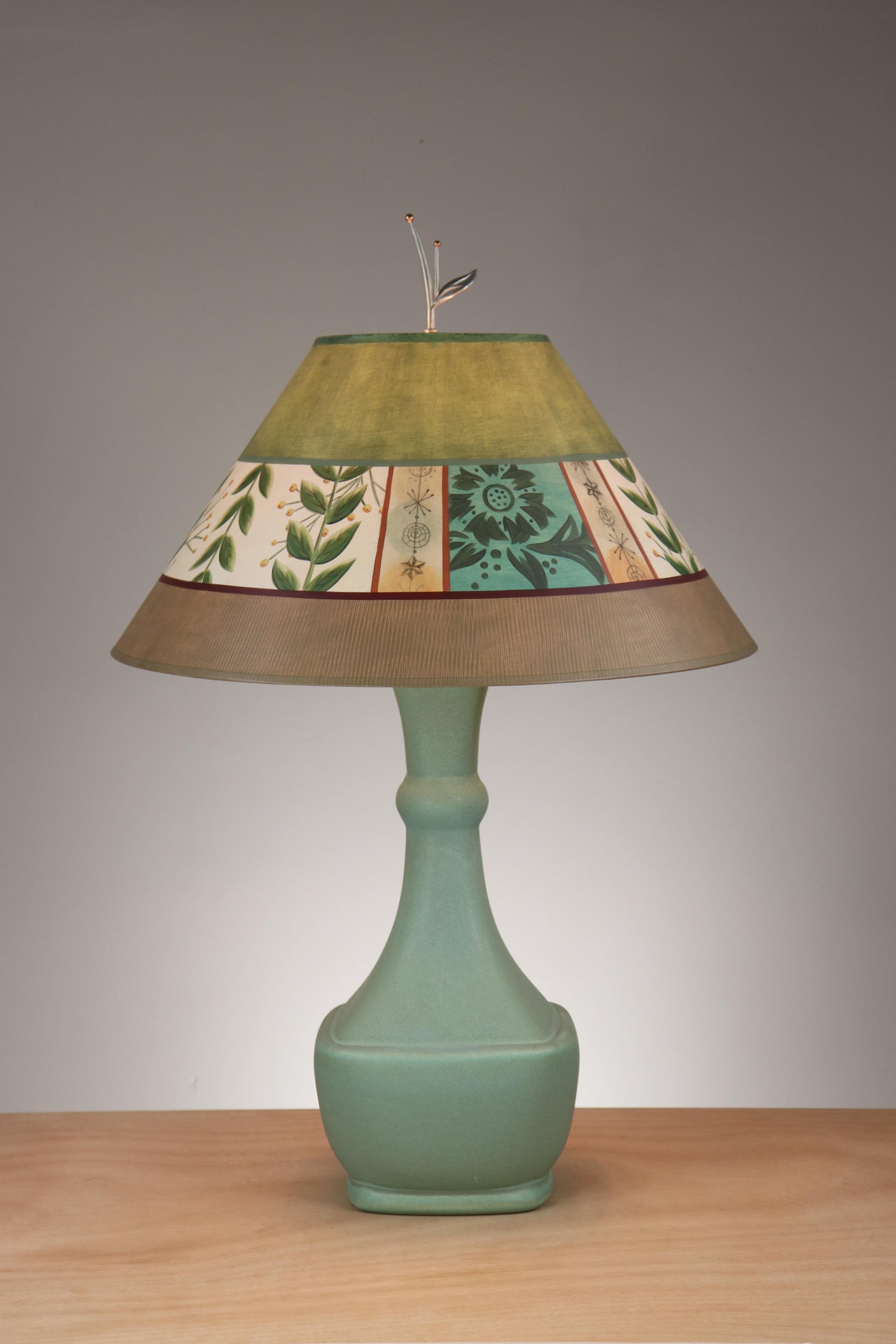 Janna Ugone & Co Old Copper Ceramic Table Lamp with Large Conical Shade in Spring Medley in Apple