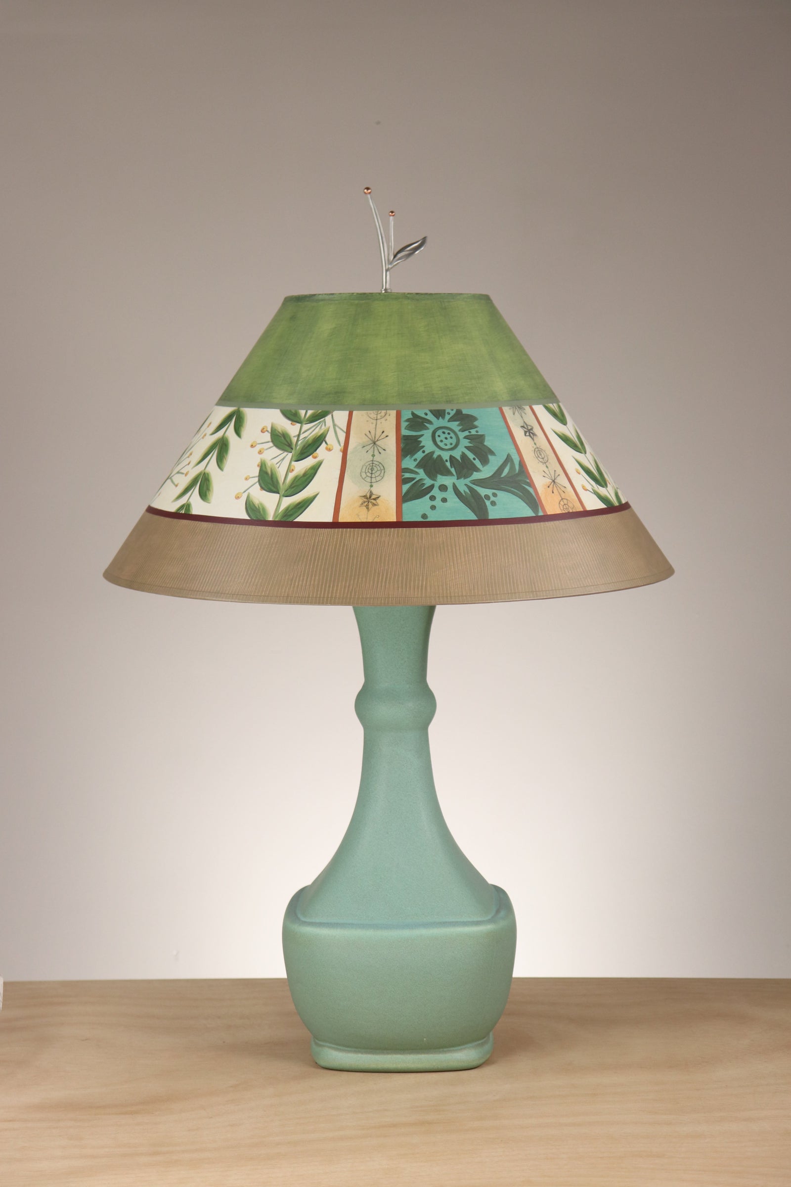 Janna Ugone & Co Old Copper Ceramic Table Lamp with Large Conical Shade in Spring Medley in Apple