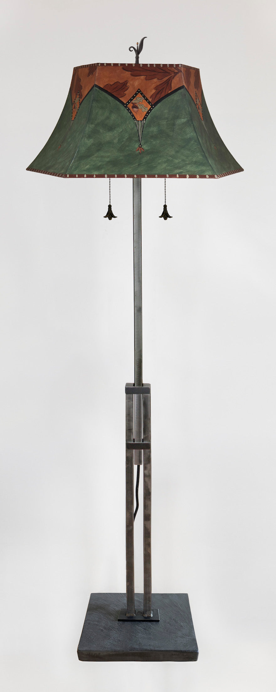 Janna Ugone & Co Floor Lamps PAIR of Adjustable-Height Steel Floor Lamps with Large Hexagonal Shades in Sundance Oak