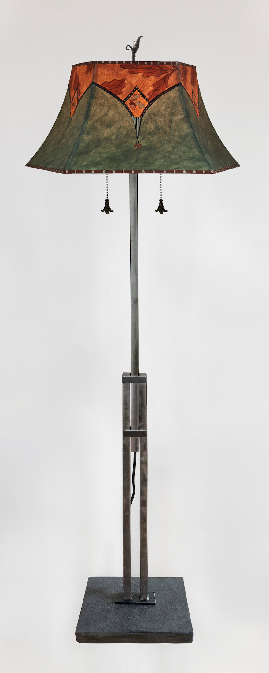 Janna Ugone & Co Floor Lamps PAIR of Adjustable-Height Steel Floor Lamps with Large Hexagonal Shades in Sundance Oak