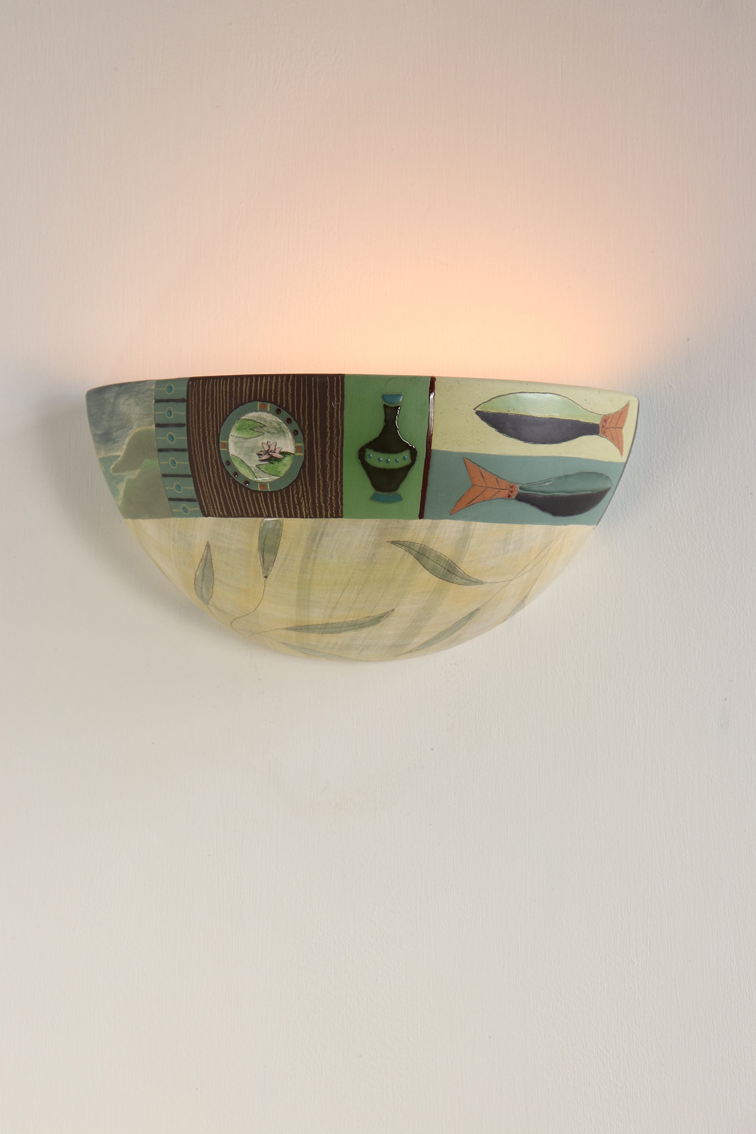 Janna Ugone & Co Wall Sconces PAIR of Ceramic Half Sphere Sconces in Twin Fish