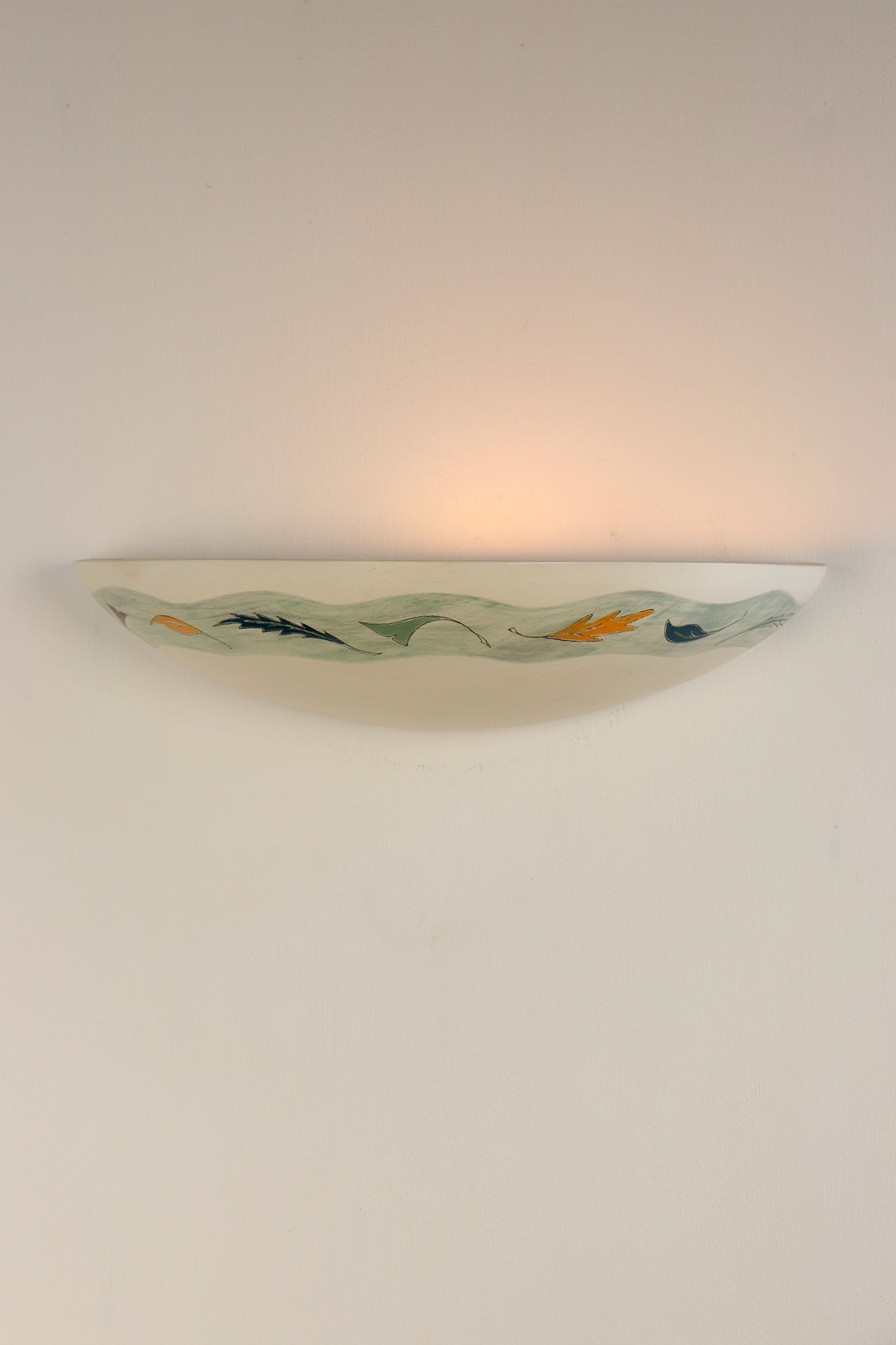 Janna Ugone & Co Wall Sconces PAIR of Ceramic Shallow Sconces in Leaf Wave