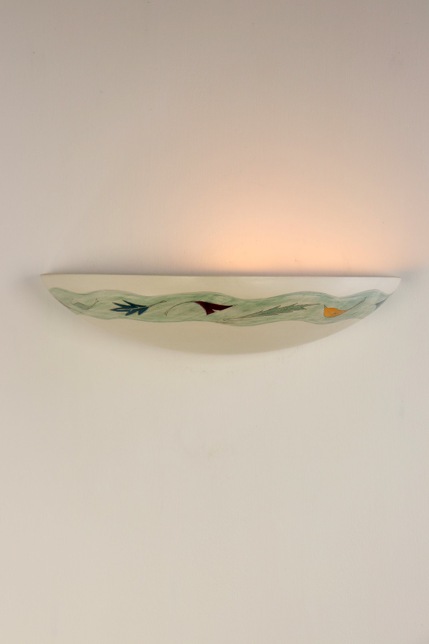 Janna Ugone & Co Wall Sconces PAIR of Ceramic Shallow Sconces in Leaf Wave