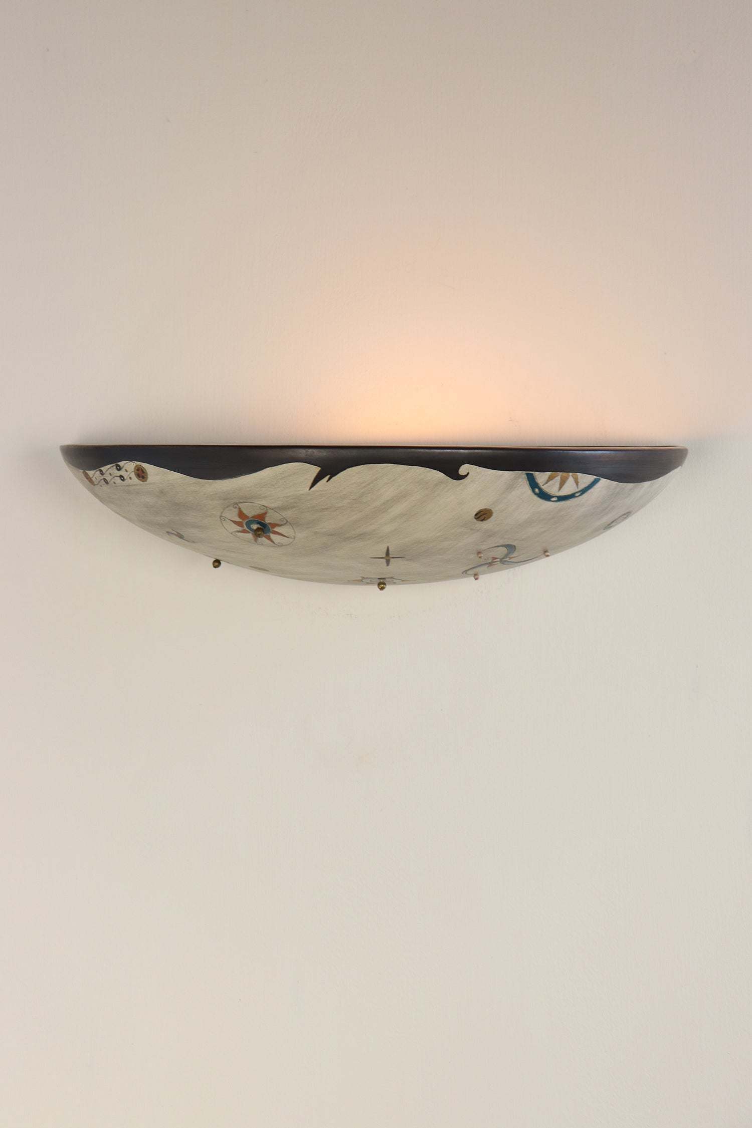 Janna Ugone & Co Wall Sconces PAIR of Ceramic Shallow Sconces in Medallion with Gold Beads