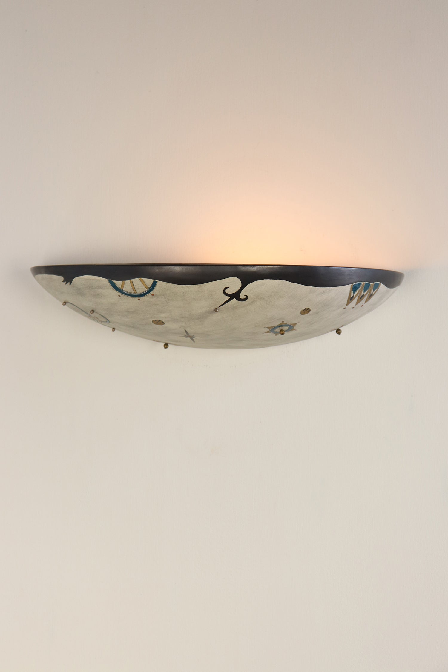 Janna Ugone & Co Wall Sconces PAIR of Ceramic Shallow Sconces in Medallion with Gold Beads