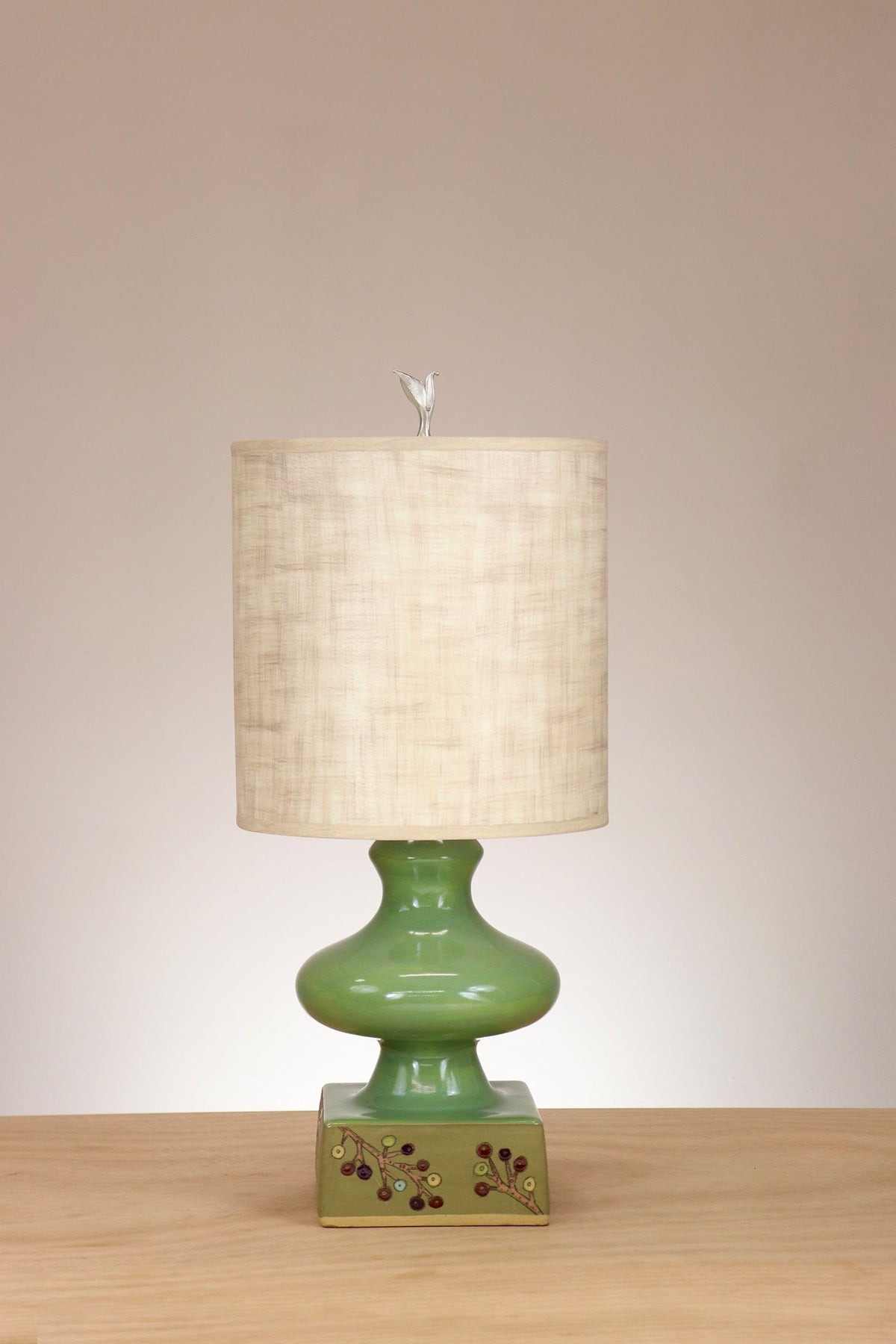 Janna Ugone &amp; Co Table Lamp Pair of Ceramic Table Lamp in Seaberry with Medium Drum Shade in Linen